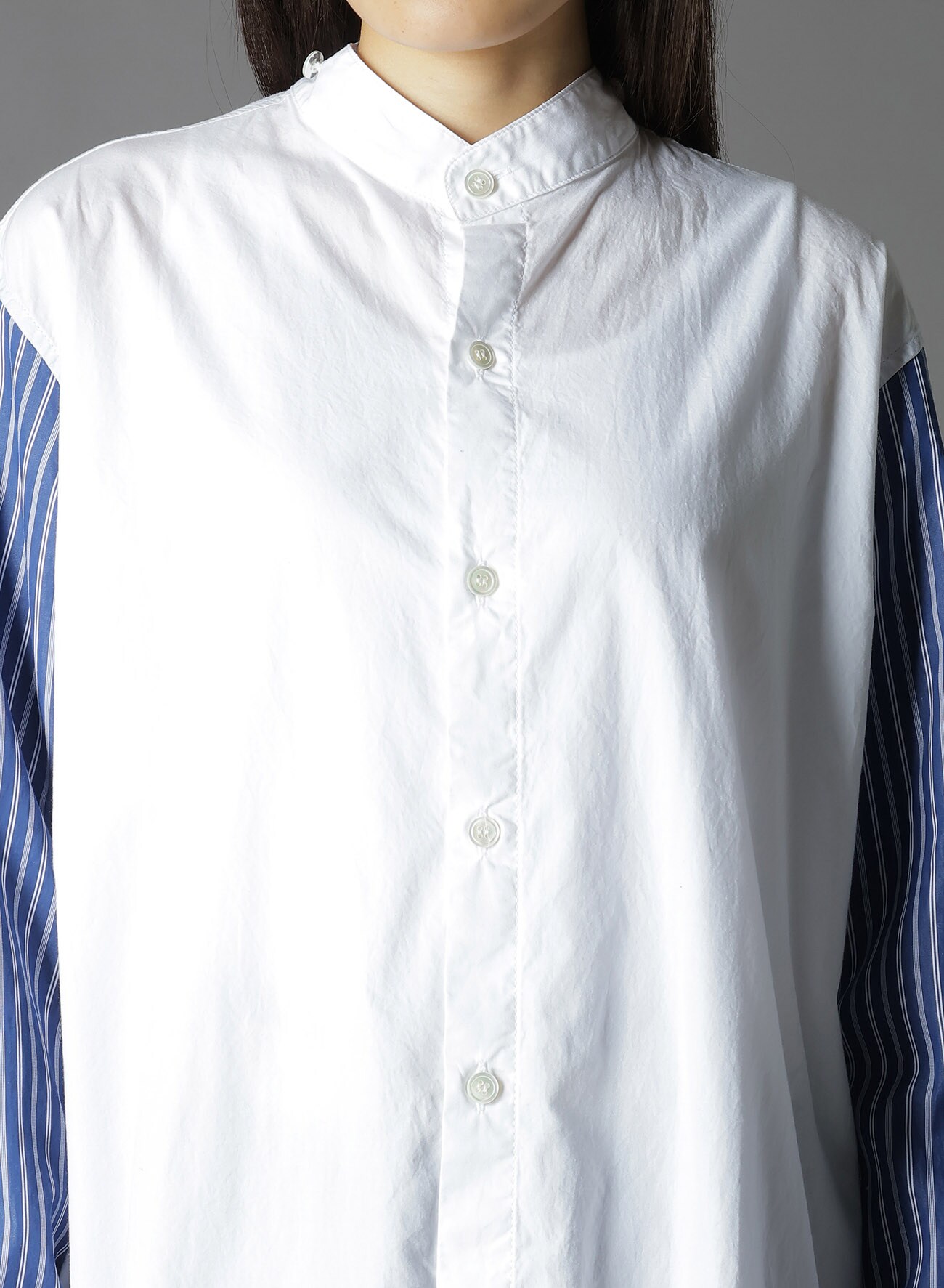 COTTON BROAD +  STRIPE  SWITCHING NON FUSIBLE SHIRTS