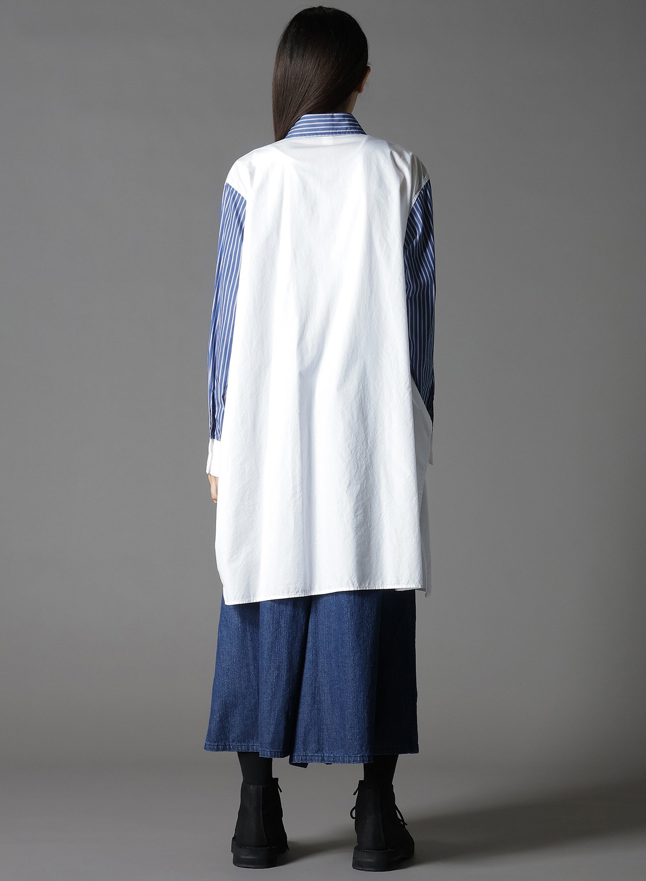 COTTON BROAD +  STRIPE  SWITCHING NON FUSIBLE SHIRTS