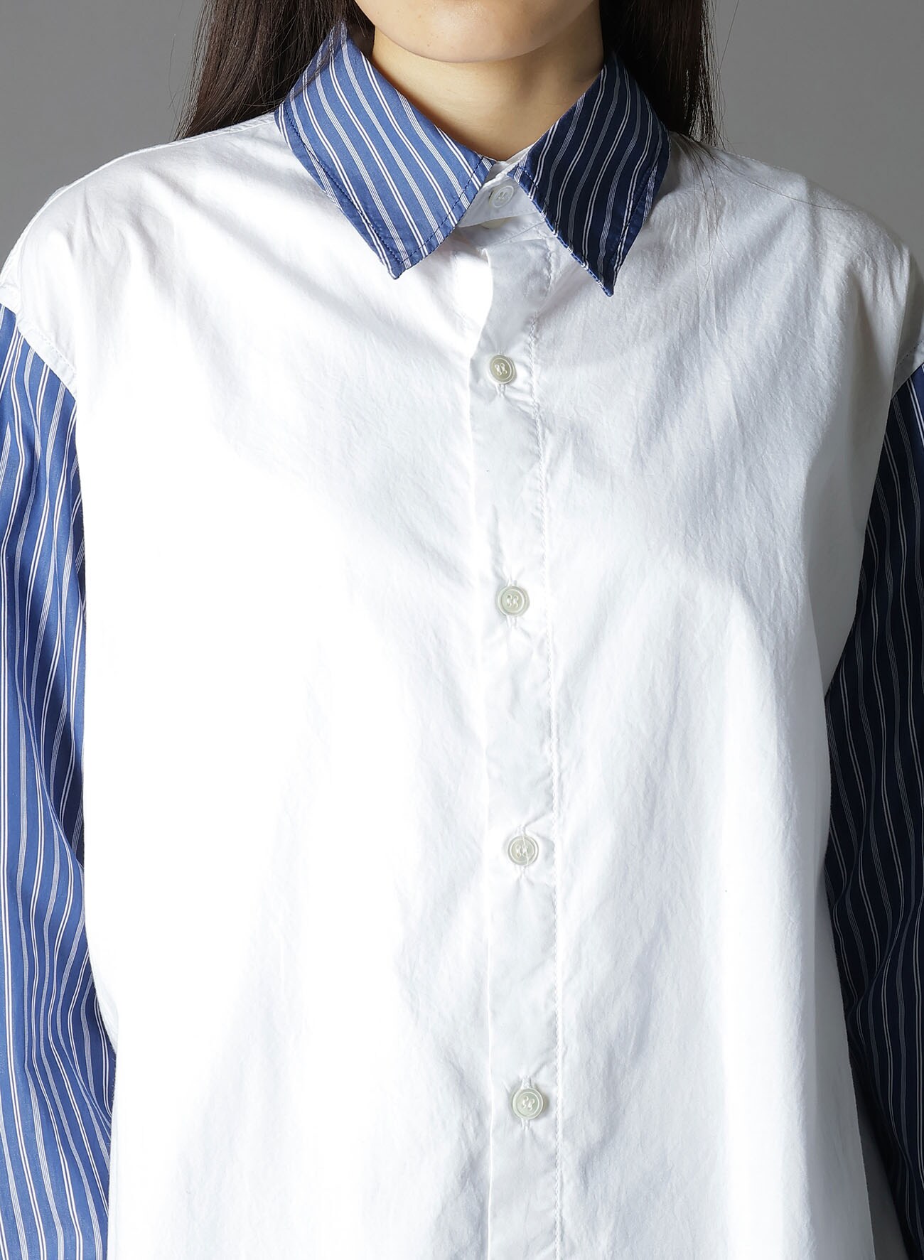 COTTON BROAD +  STRIPE  SWITCHING NON FUSIBLE SHIRTS