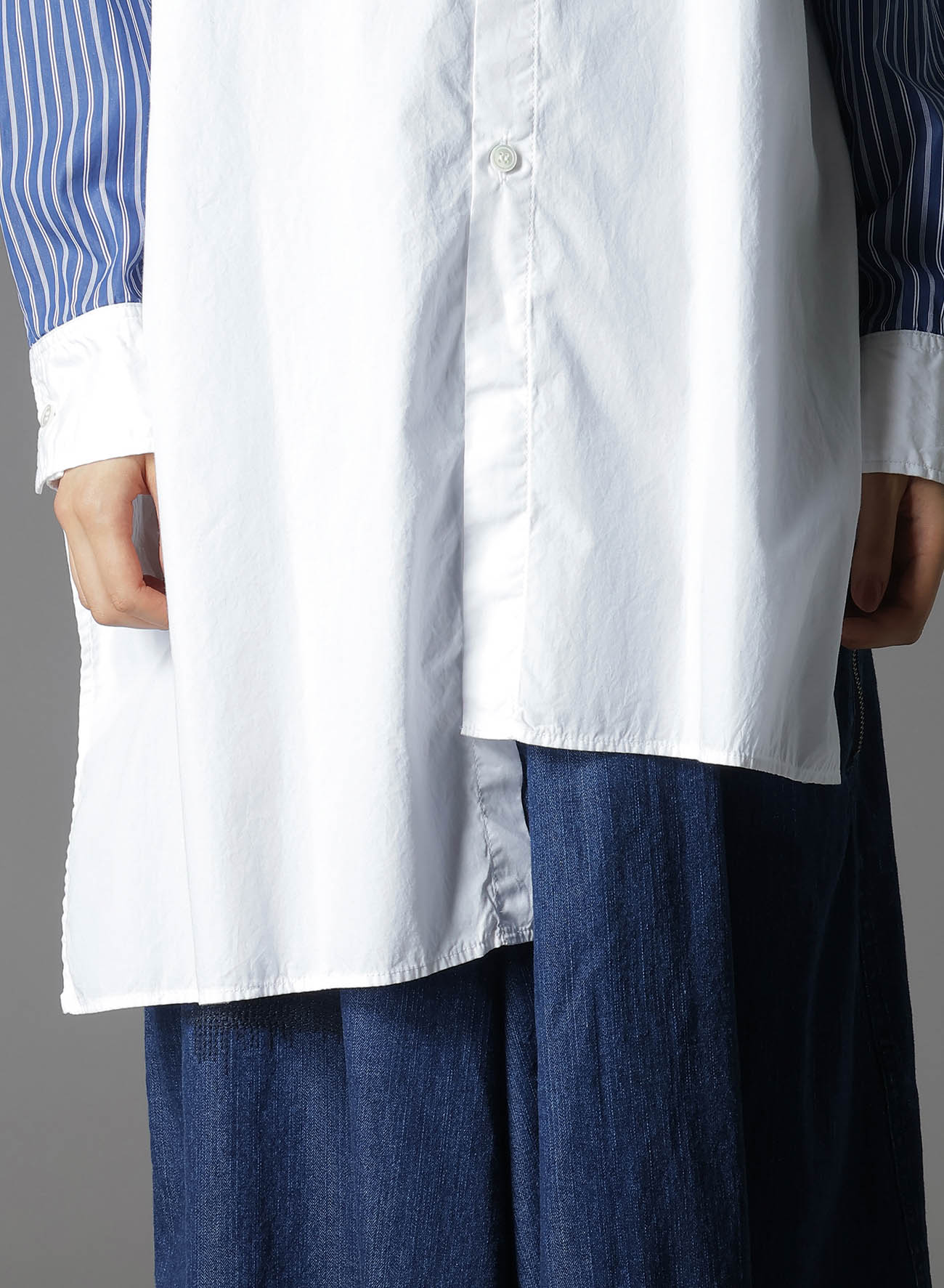 COTTON BROAD +  STRIPE  SWITCHING NON FUSIBLE SHIRTS