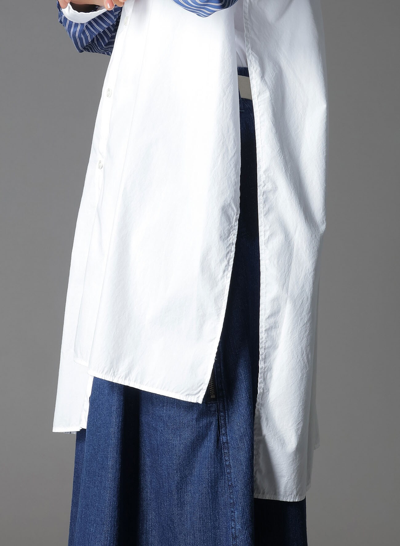 COTTON BROAD +  STRIPE  SWITCHING NON FUSIBLE SHIRTS