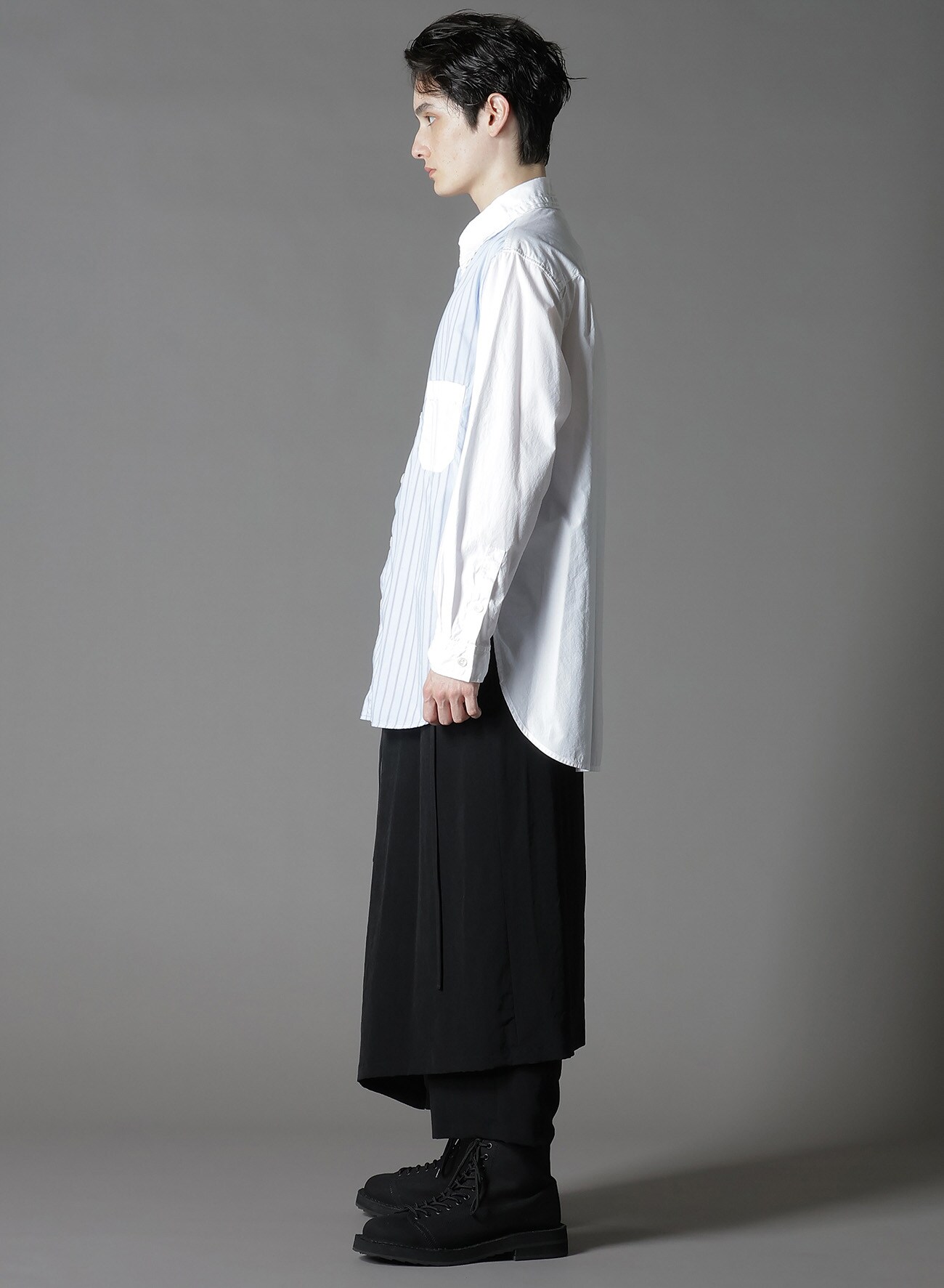 COTTON BROAD +  STRIPE  SWITCHING LONG SLEEVE SHIRTS