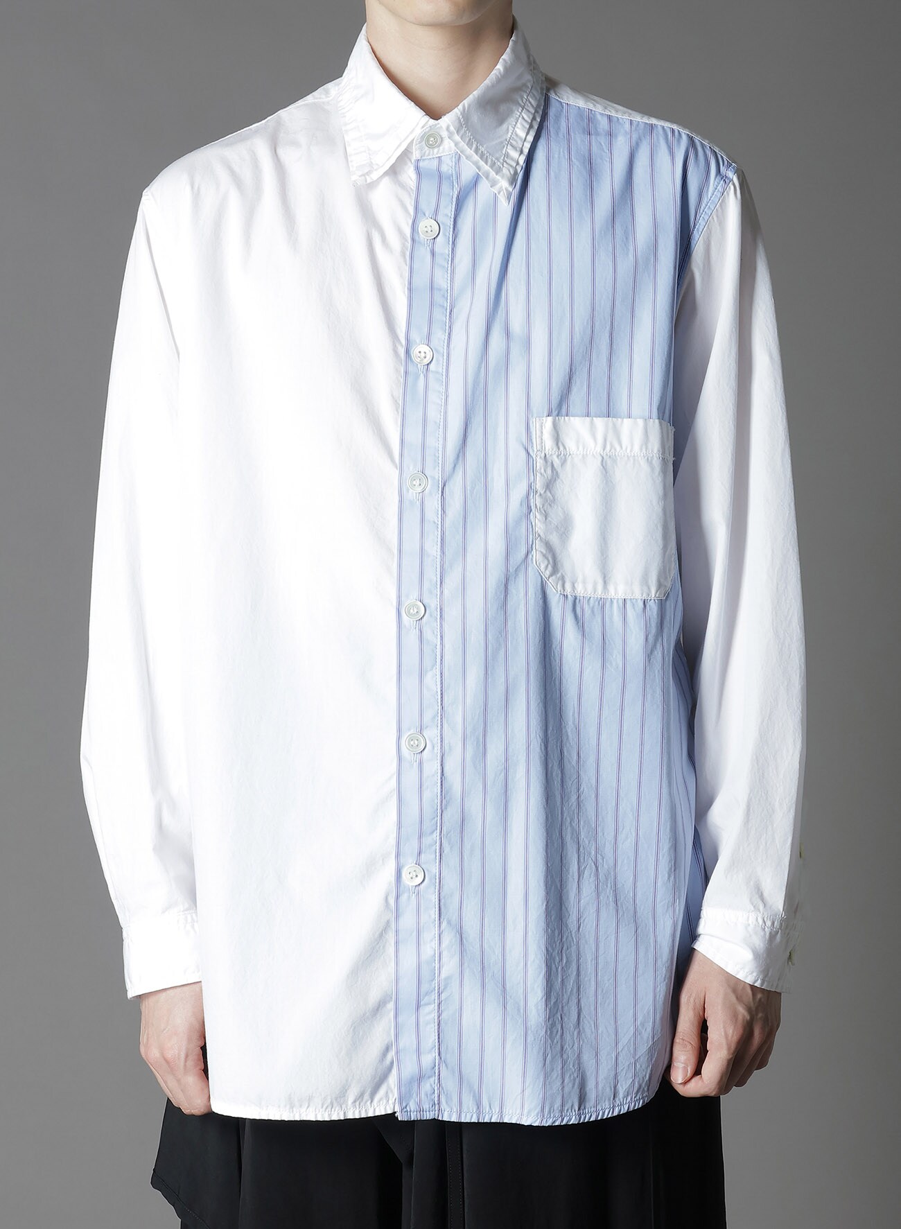 COTTON BROAD +  STRIPE  SWITCHING LONG SLEEVE SHIRTS