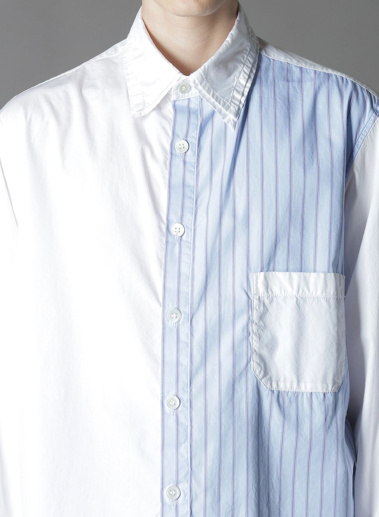 COTTON BROAD +  STRIPE  SWITCHING LONG SLEEVE SHIRTS