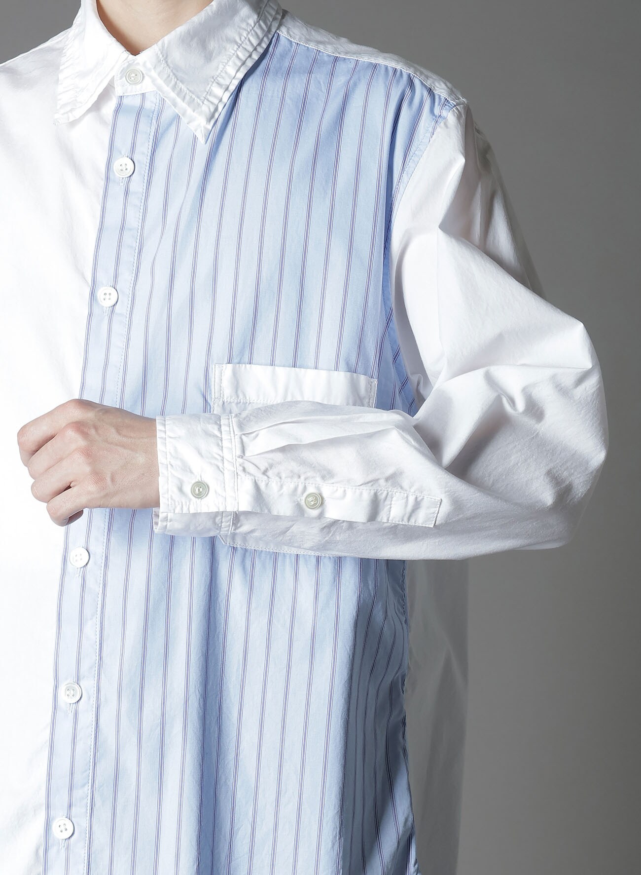COTTON BROAD +  STRIPE  SWITCHING LONG SLEEVE SHIRTS