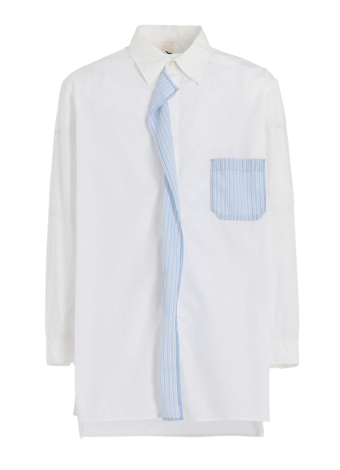 COTTON BROAD +  STRIPE  SWITCHING RUFFLE SHIRTS