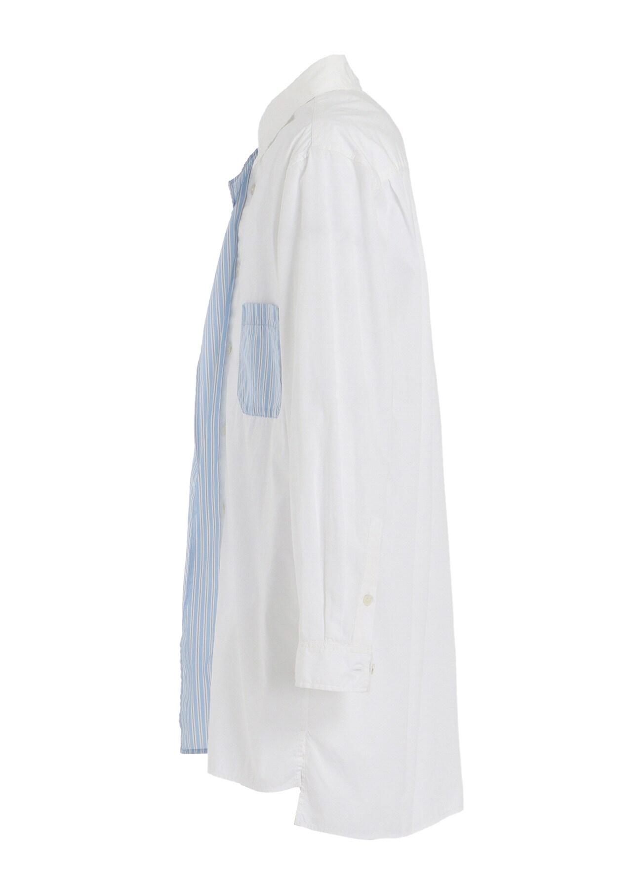 COTTON BROAD +  STRIPE  SWITCHING RUFFLE SHIRTS