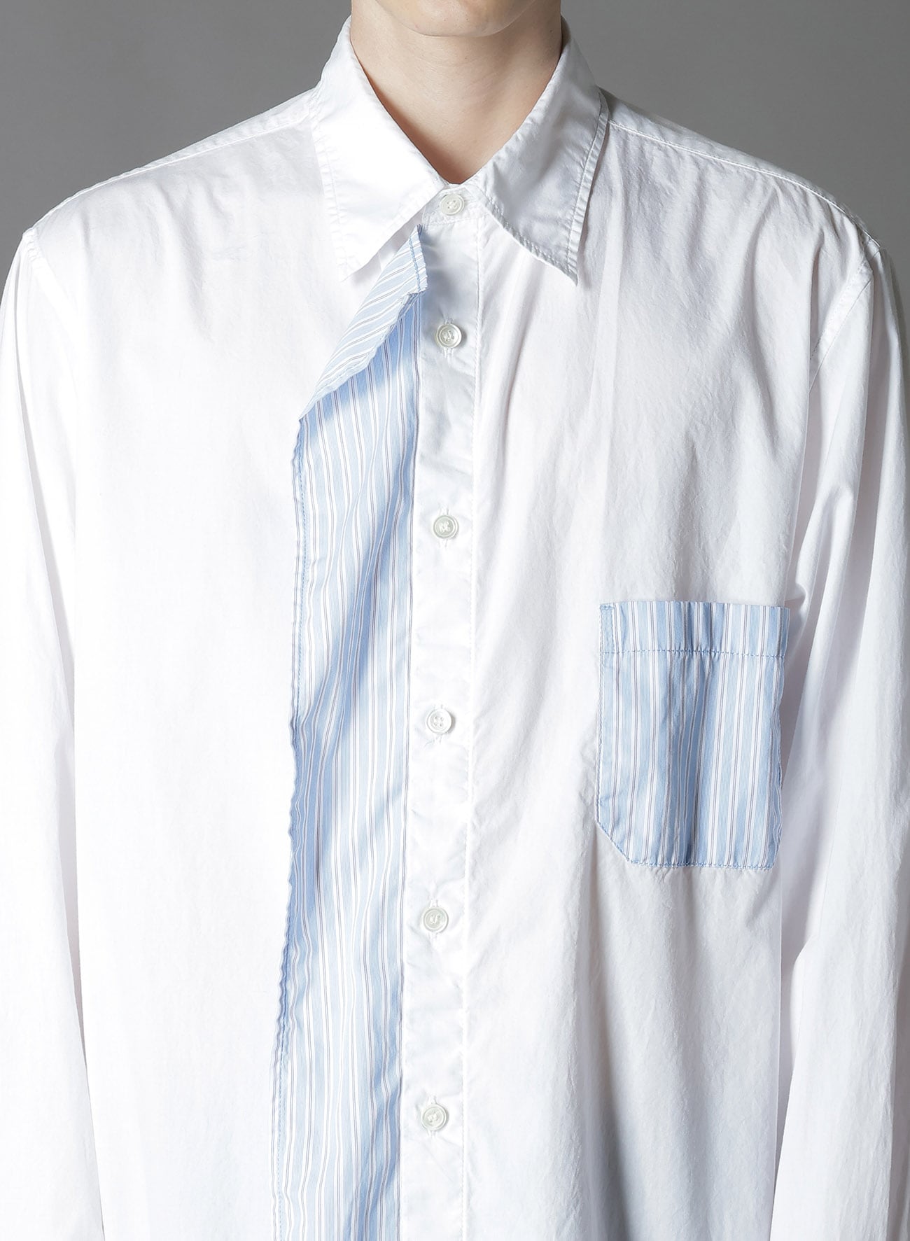 COTTON BROAD +  STRIPE  SWITCHING RUFFLE SHIRTS