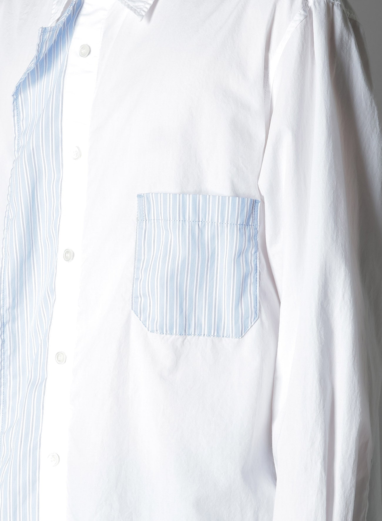 COTTON BROAD +  STRIPE  SWITCHING RUFFLE SHIRTS