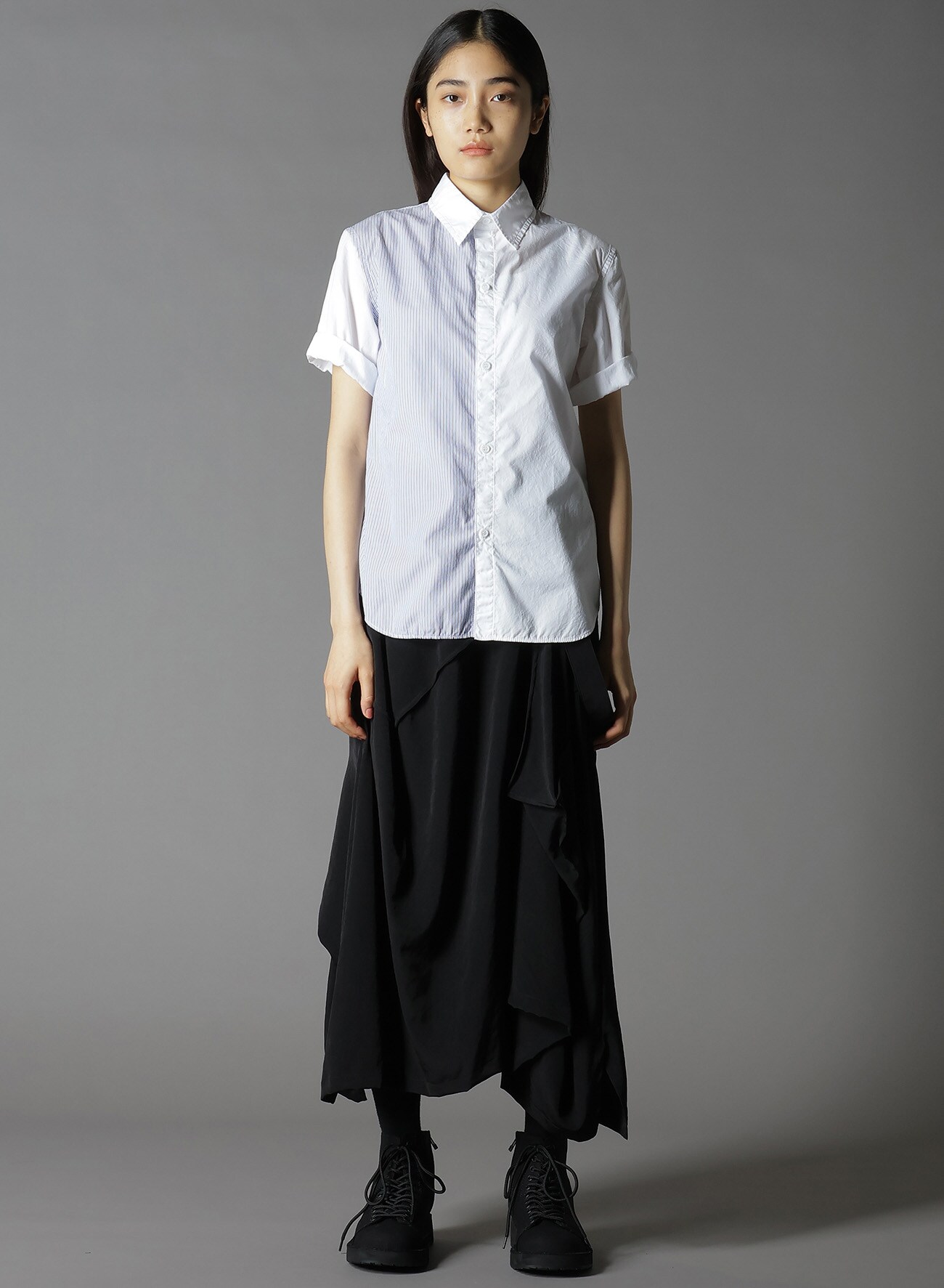 COTTON BROAD +  STRIPE  SWITCHING SHORT SLEEVE SHIRTS