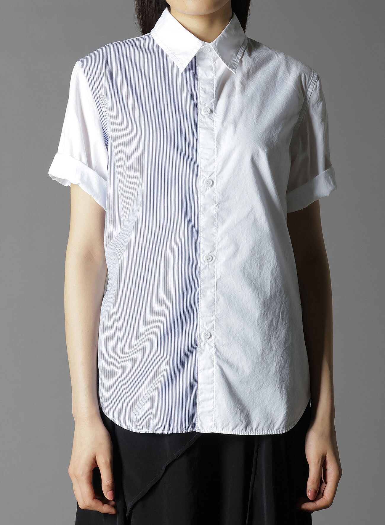 COTTON BROAD +  STRIPE  SWITCHING SHORT SLEEVE SHIRTS