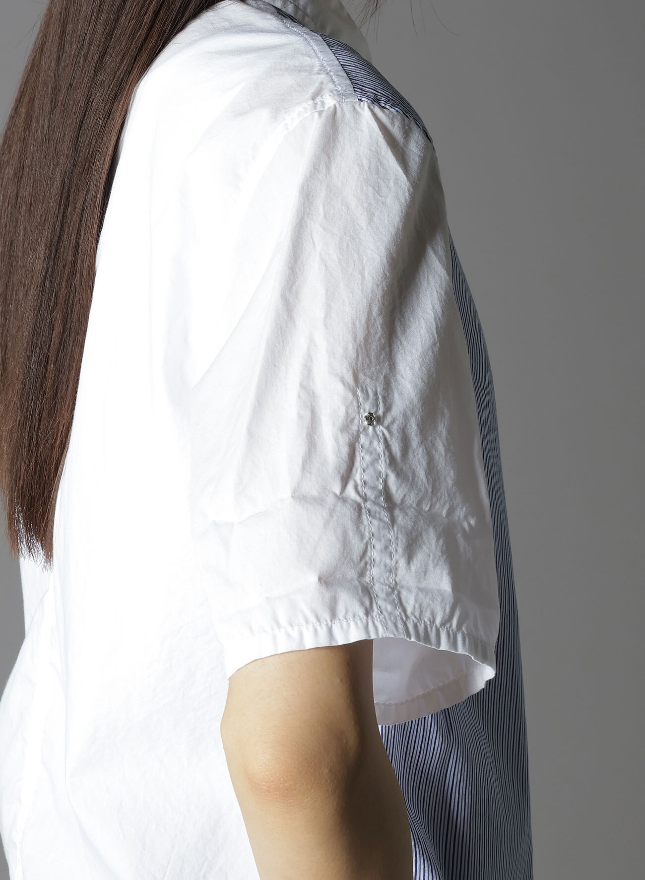 COTTON BROAD +  STRIPE  SWITCHING SHORT SLEEVE SHIRTS