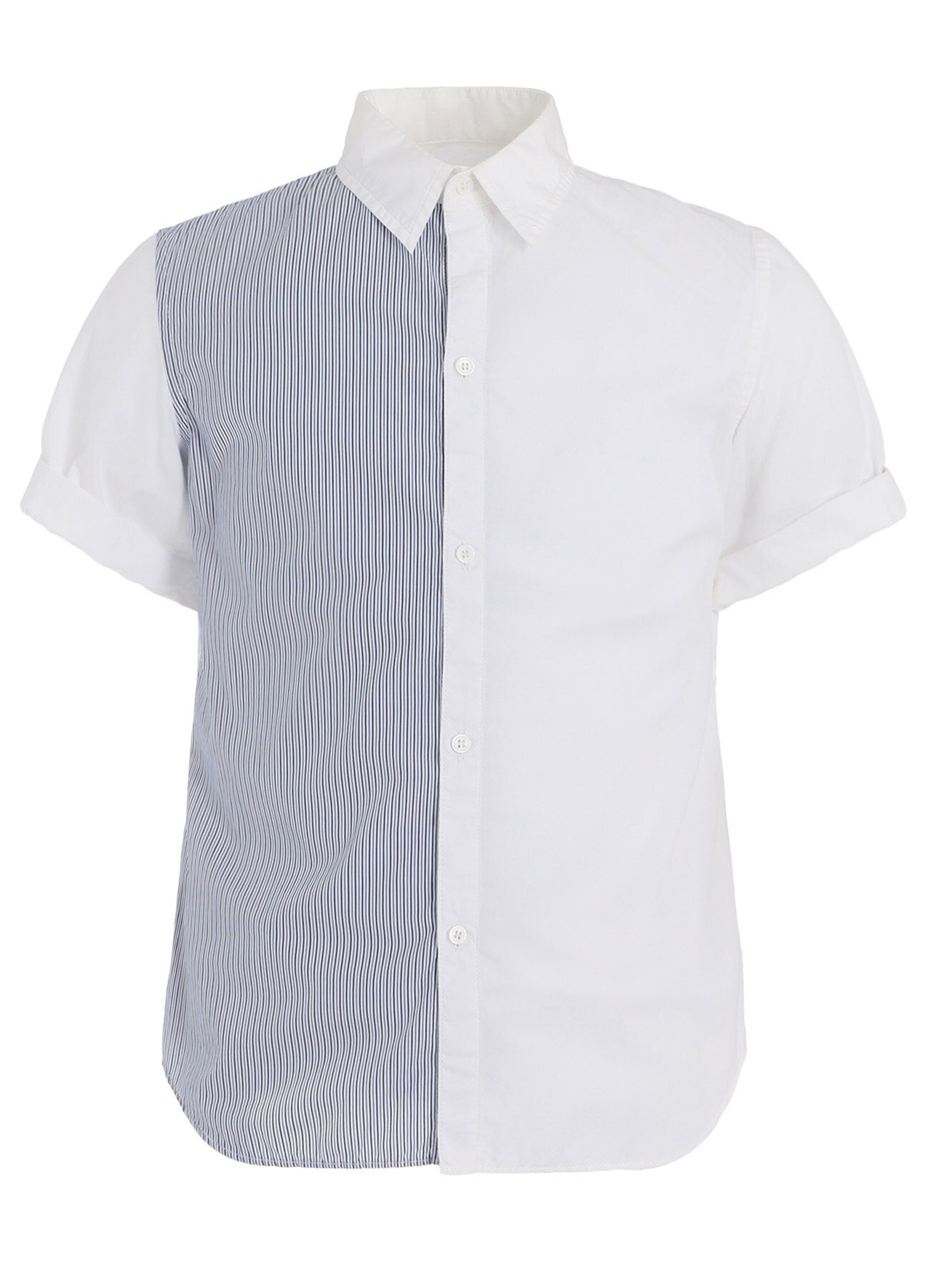 COTTON BROAD +  STRIPE  SWITCHING SHORT SLEEVE SHIRTS