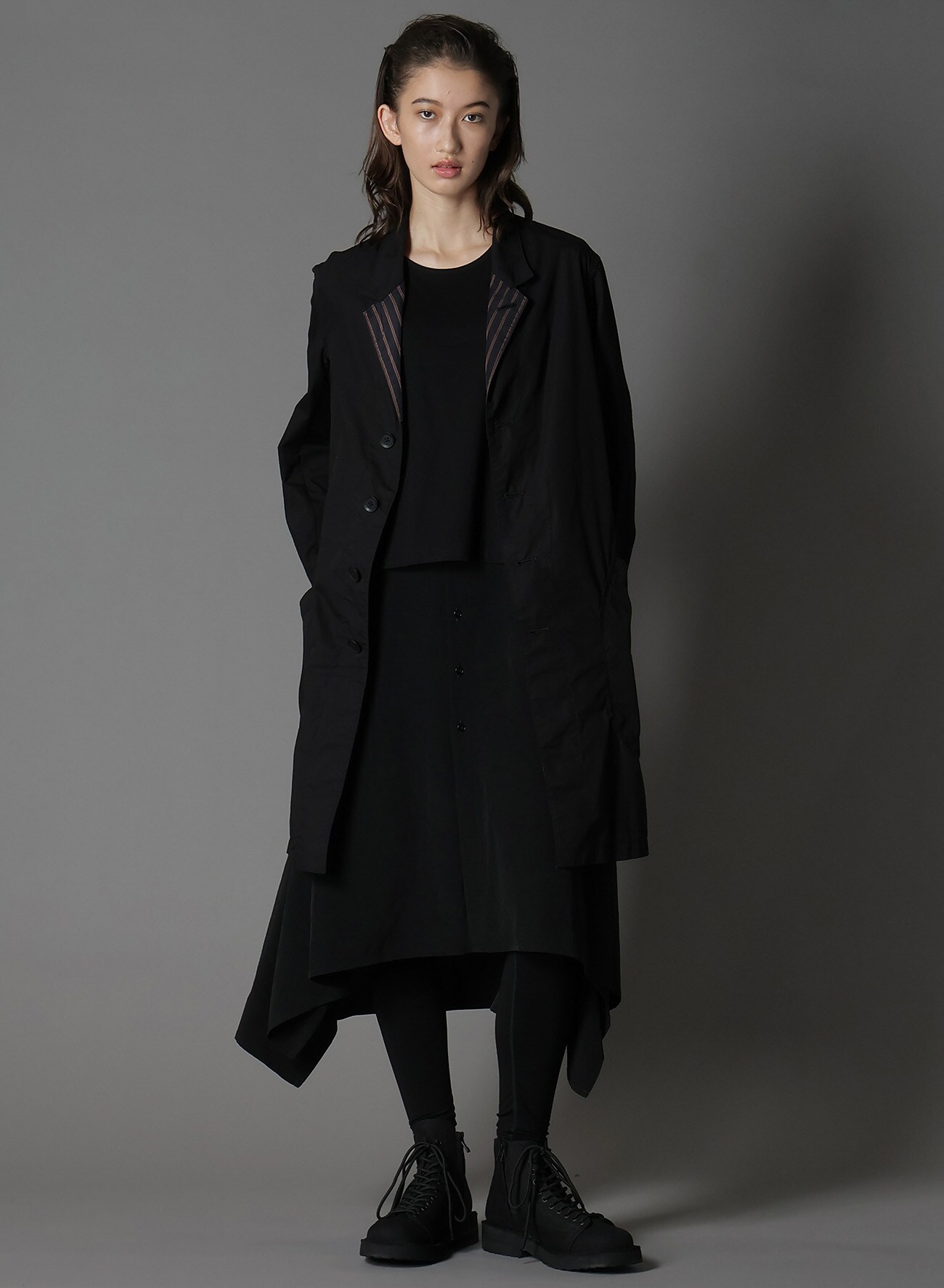 COTTON BROAD + CUPRA STRIPE STRIPE SWITCHING LONG JACKET