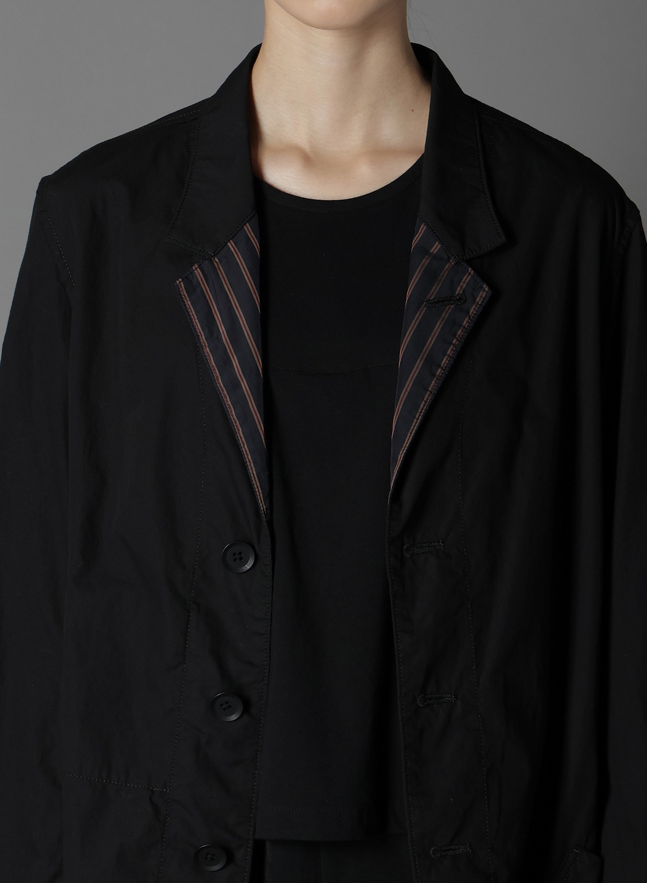COTTON BROAD + CUPRA STRIPE STRIPE SWITCHING LONG JACKET