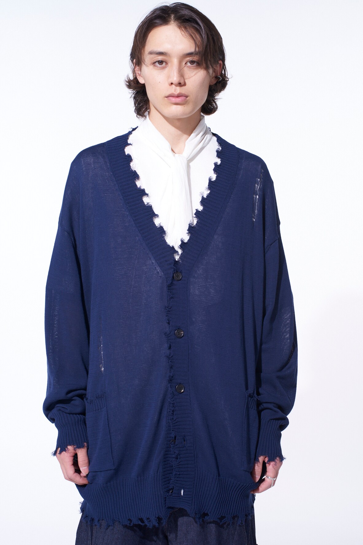 COMPACT TWIST 10G DAMAGED KNITTED CARDIGAN