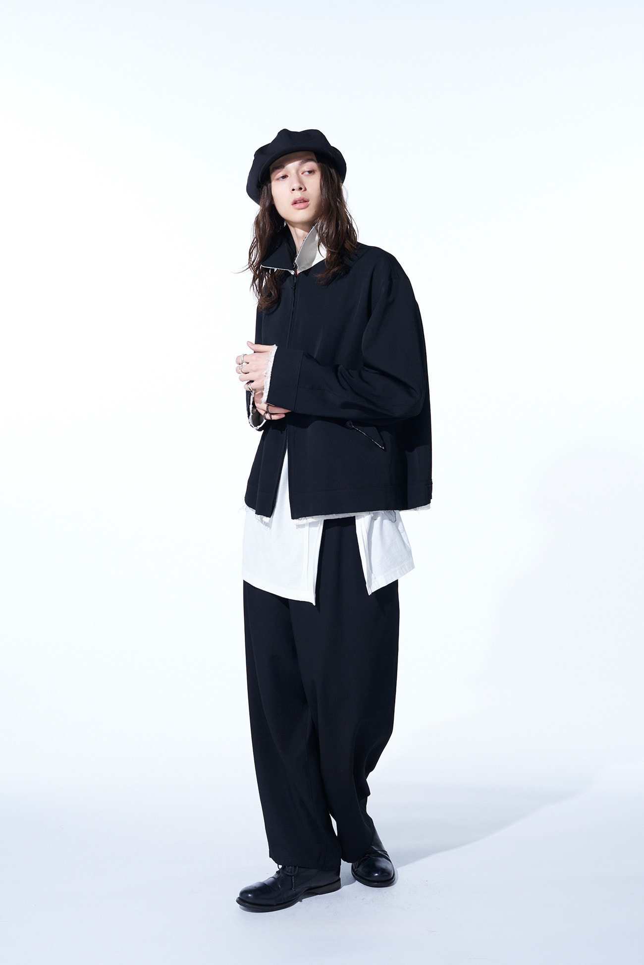 WASHER FINISHED WOOL GABARDINE OVERSIZED REVERSIBLE BLOUSON WITH CUT-OUT DESIGN