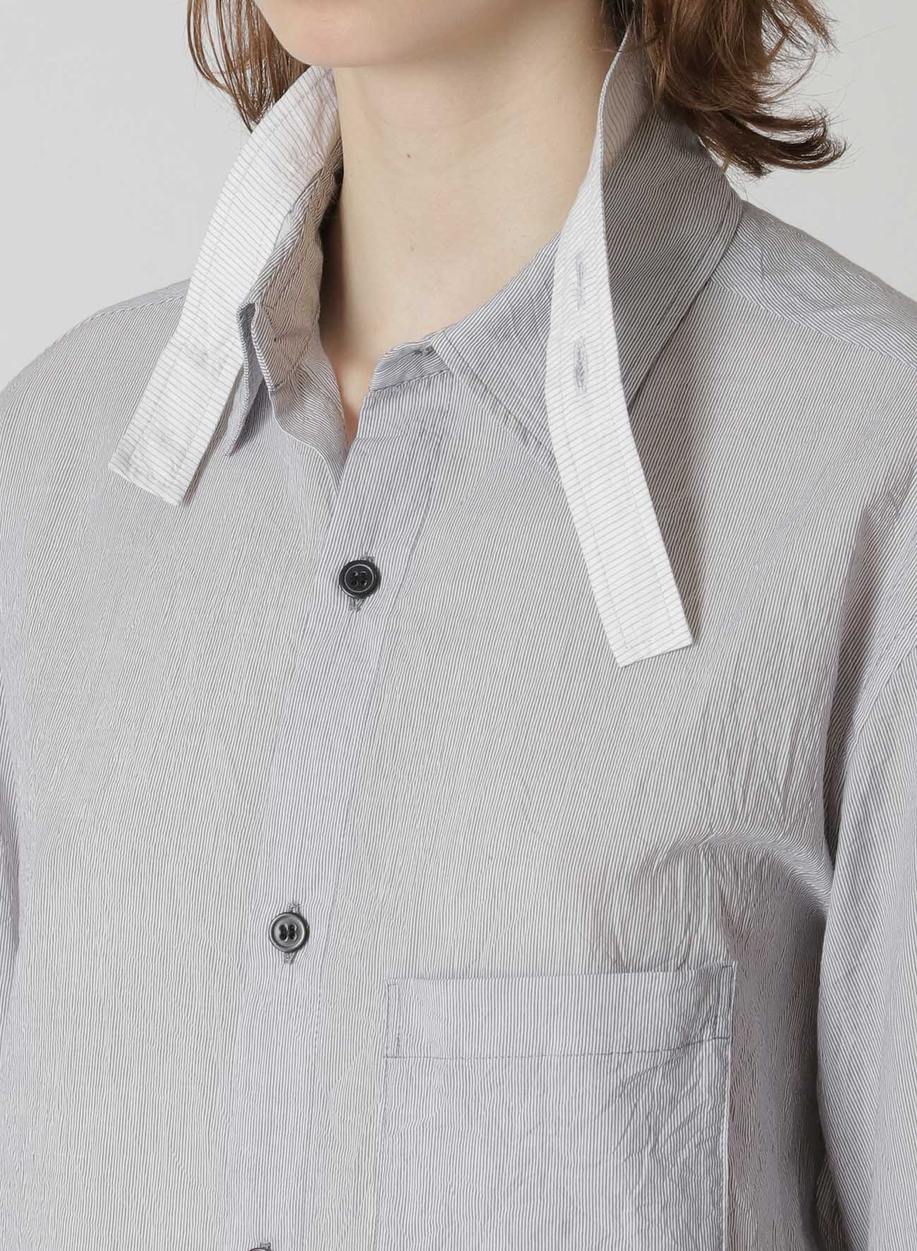 WRINKLED STRIPED COTTON DOUBLE COLLAR SHIRT