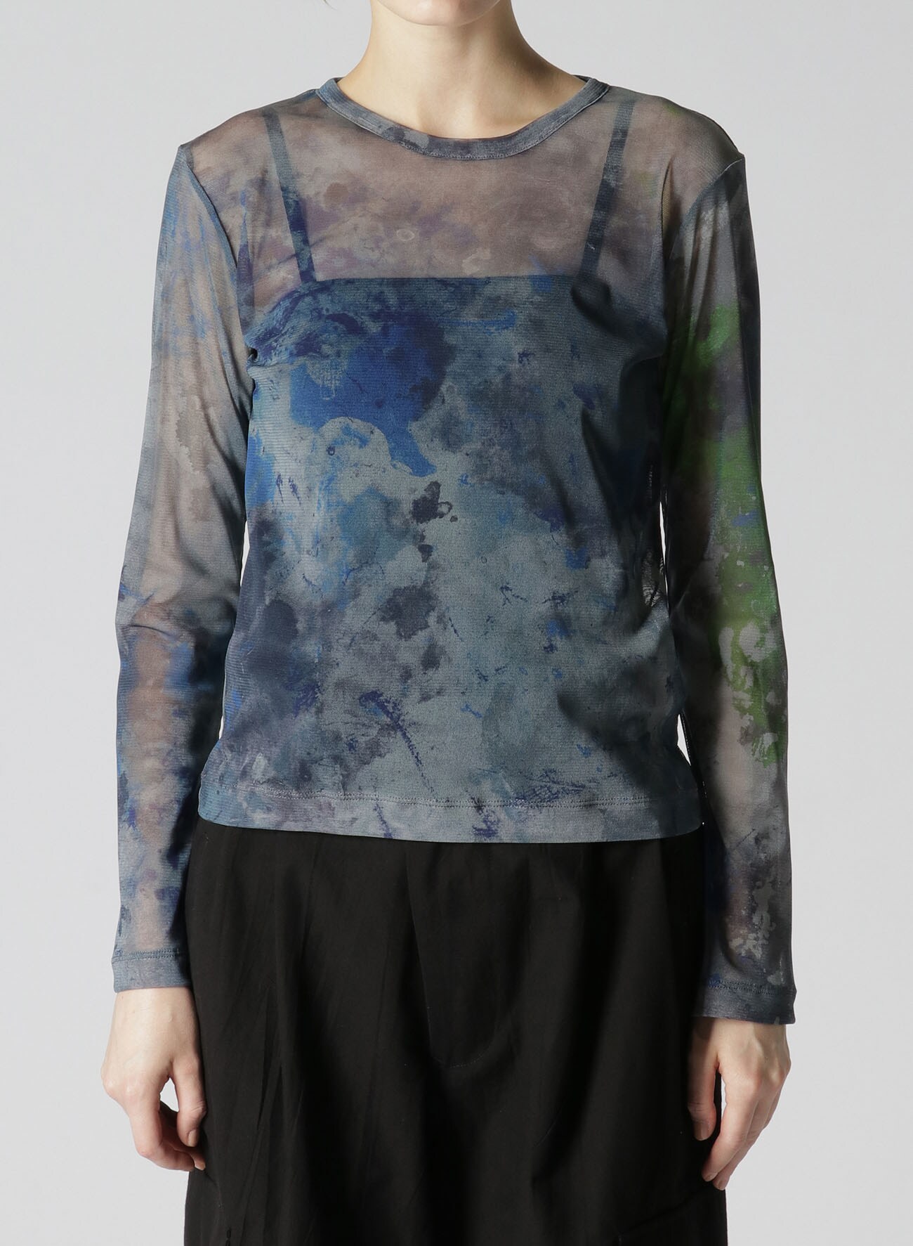 PE TULLE PAINT DESIGN ROUND NECK LONG SLEEVE T