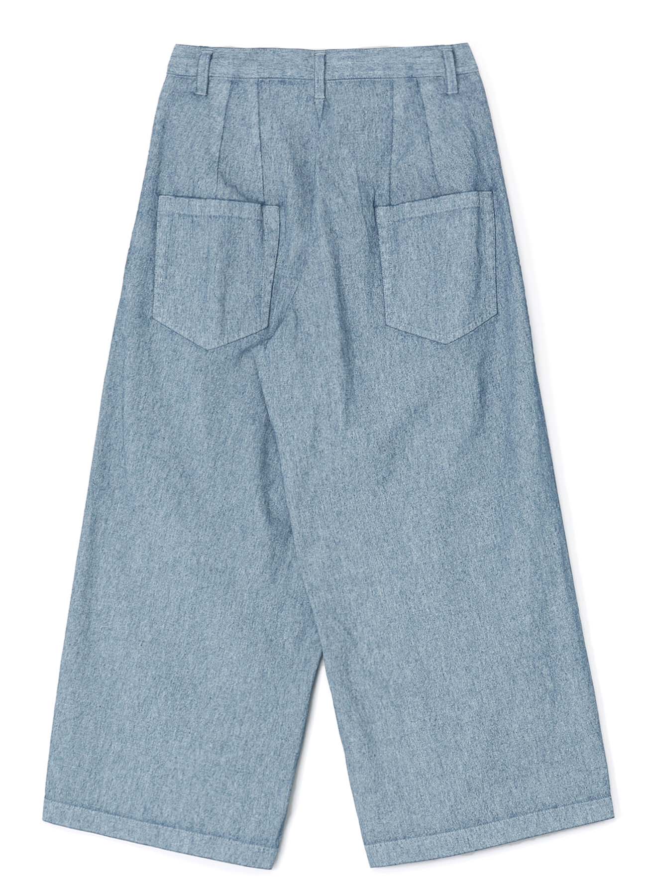 WHITE PIGMENT COATED DENIM PLEATED WIDE PANTS