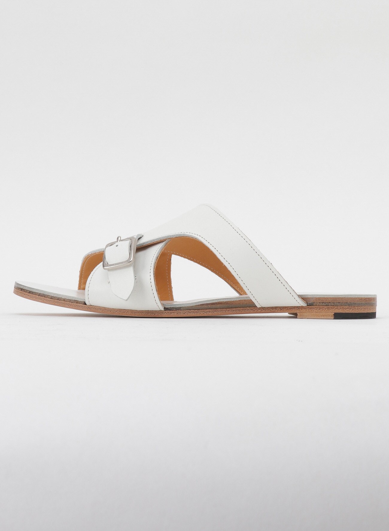 SEMI GLOSS TANNED LEATHER FLAT SANDALS