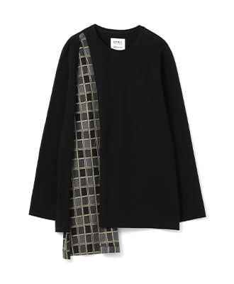 Cotton Jersey YOSHINO PLAID Layered Asymmetry Drape T-shirt