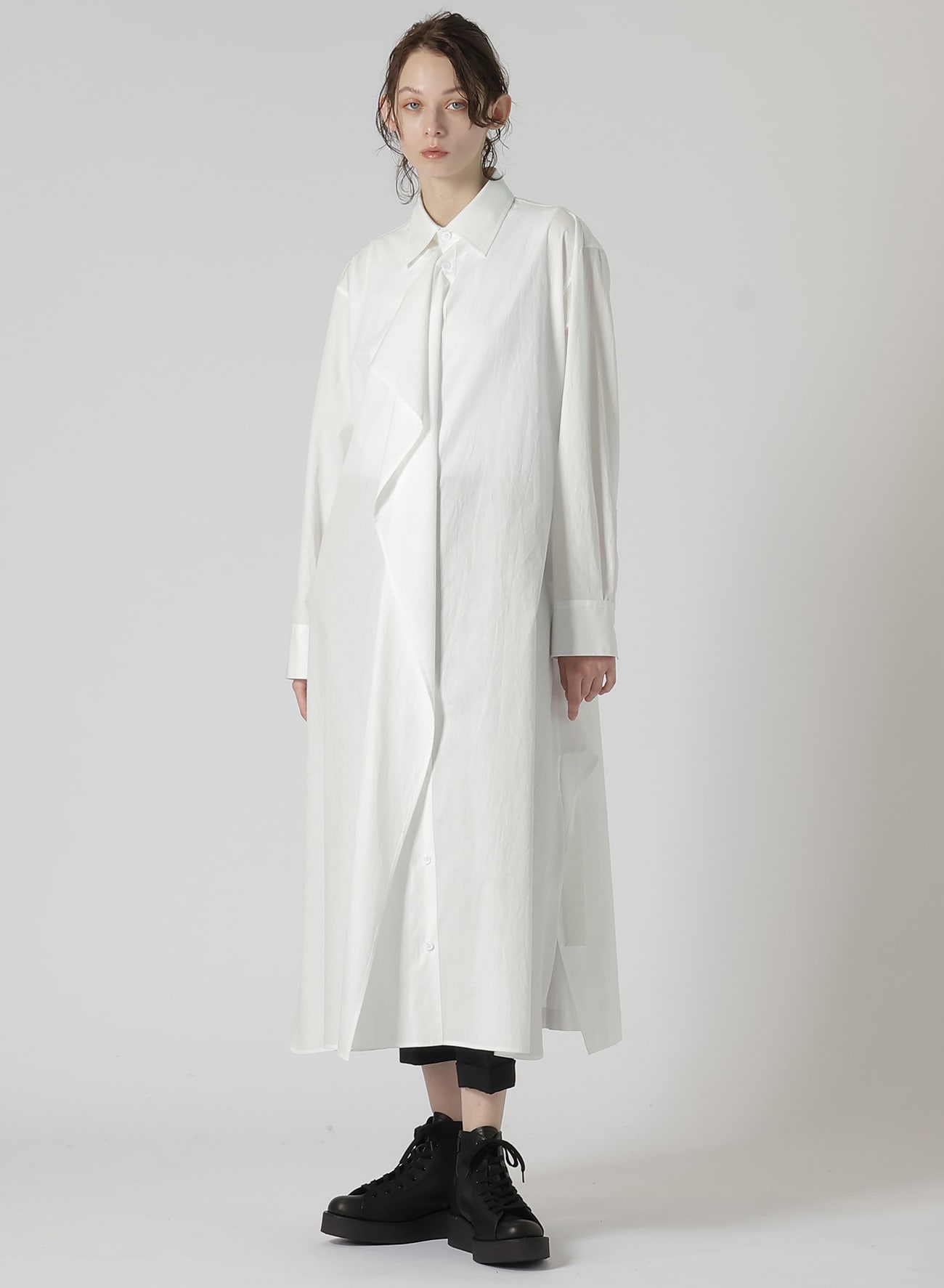 COTTON BROAD R-DRAPED SHIRT DRESS