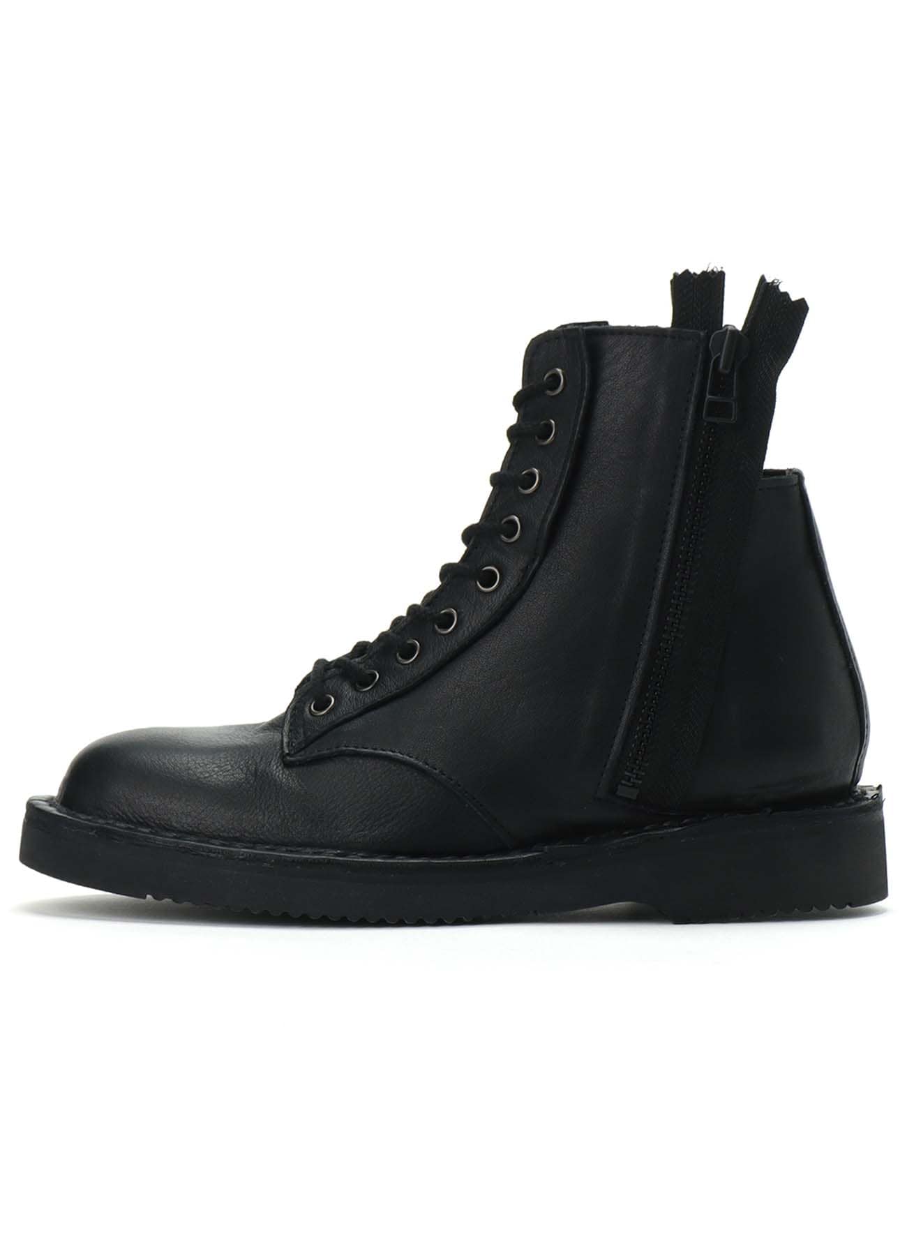 ITALIAN SOFT LEATHER LACE-UP TWO ZIPS BOOTS