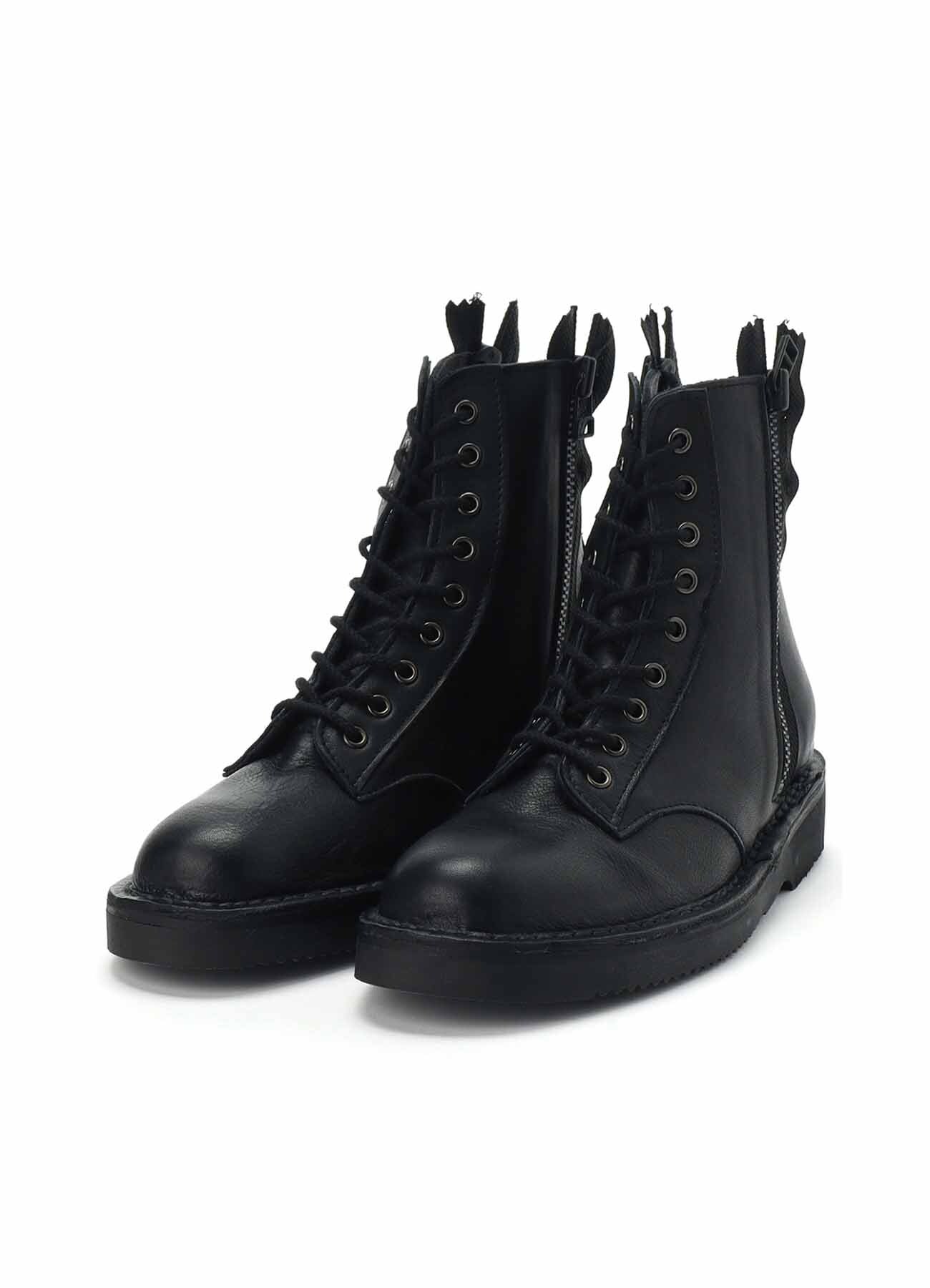 ITALIAN SOFT LEATHER LACE-UP TWO ZIPS BOOTS