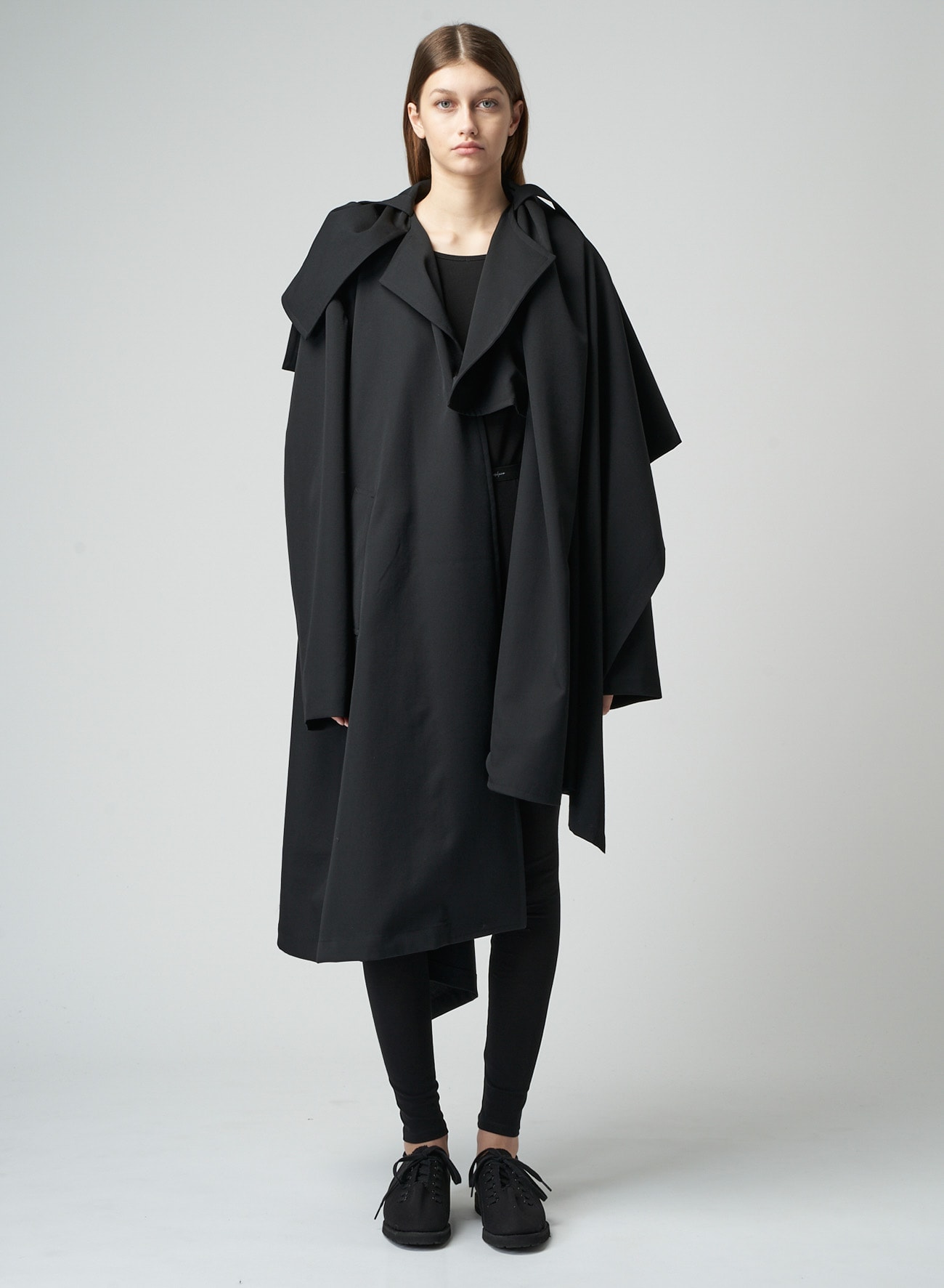 WOOL GABARDINE ASYMMETRIC COAT WITH STOLE