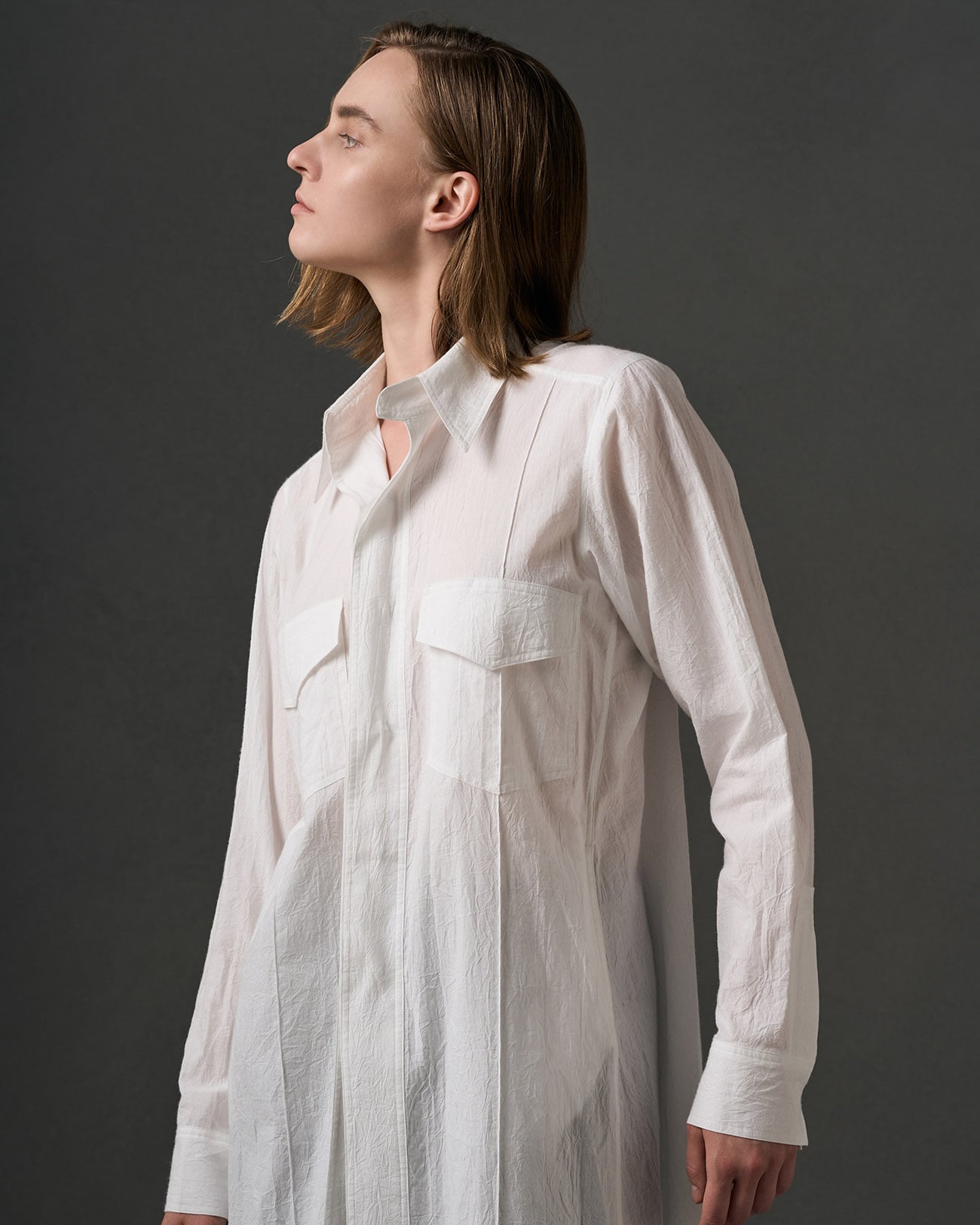 DOUBLE POCKET WORKWEAR-STYLE SHIRT DRESS(XS Off White