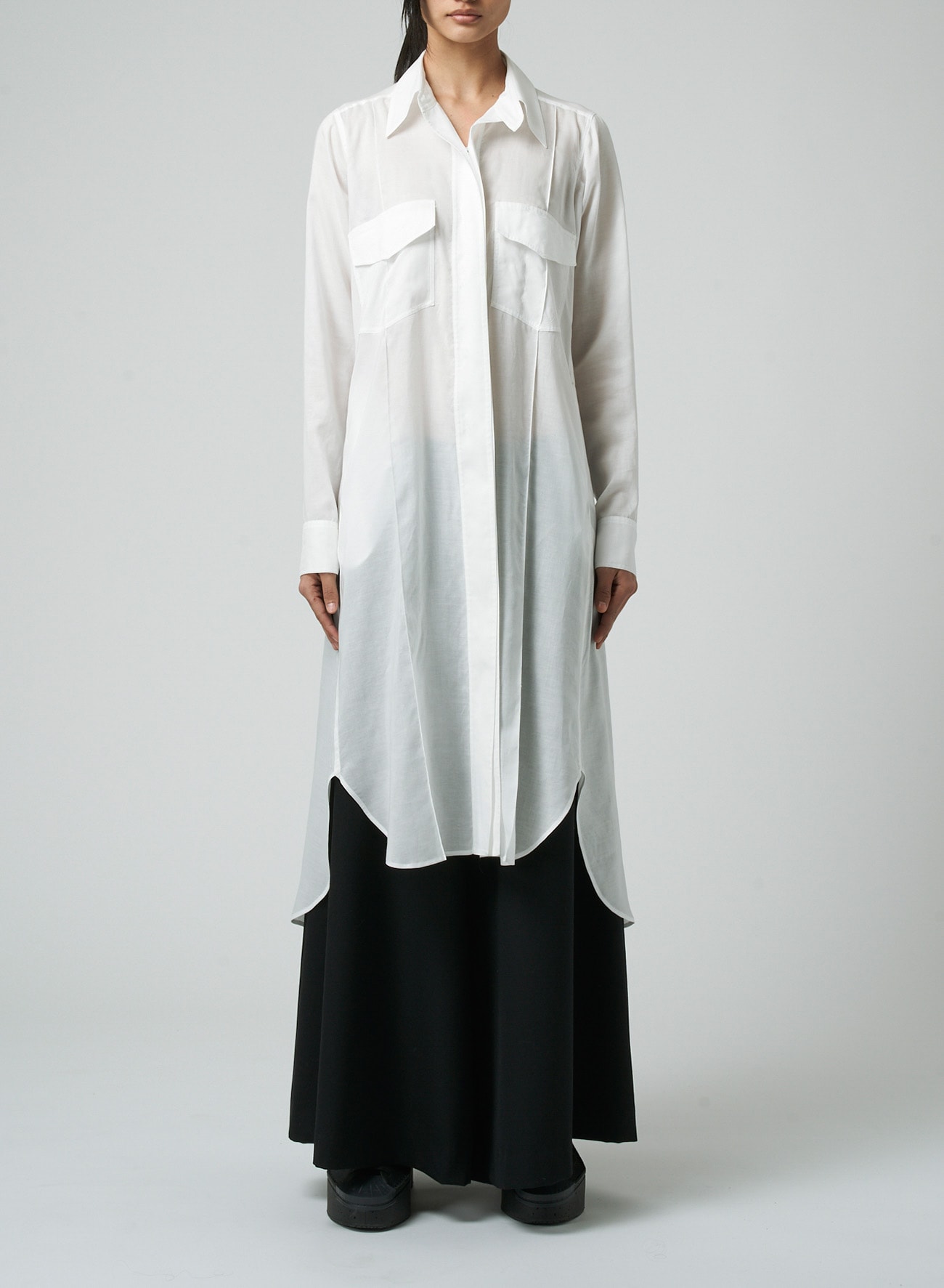 CELLULOSE LAWN WORKWEAR-STYLE LONG SHIRT DRESS(XS White): Vintage 