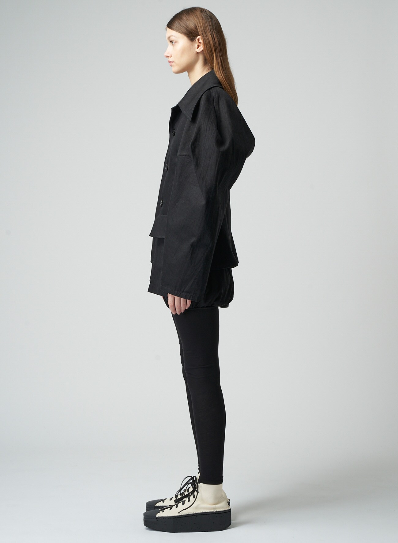 3-BUTTON DENIM JACKET WITH VOLUMINOUS SLEEVES(XS Black): Yohji