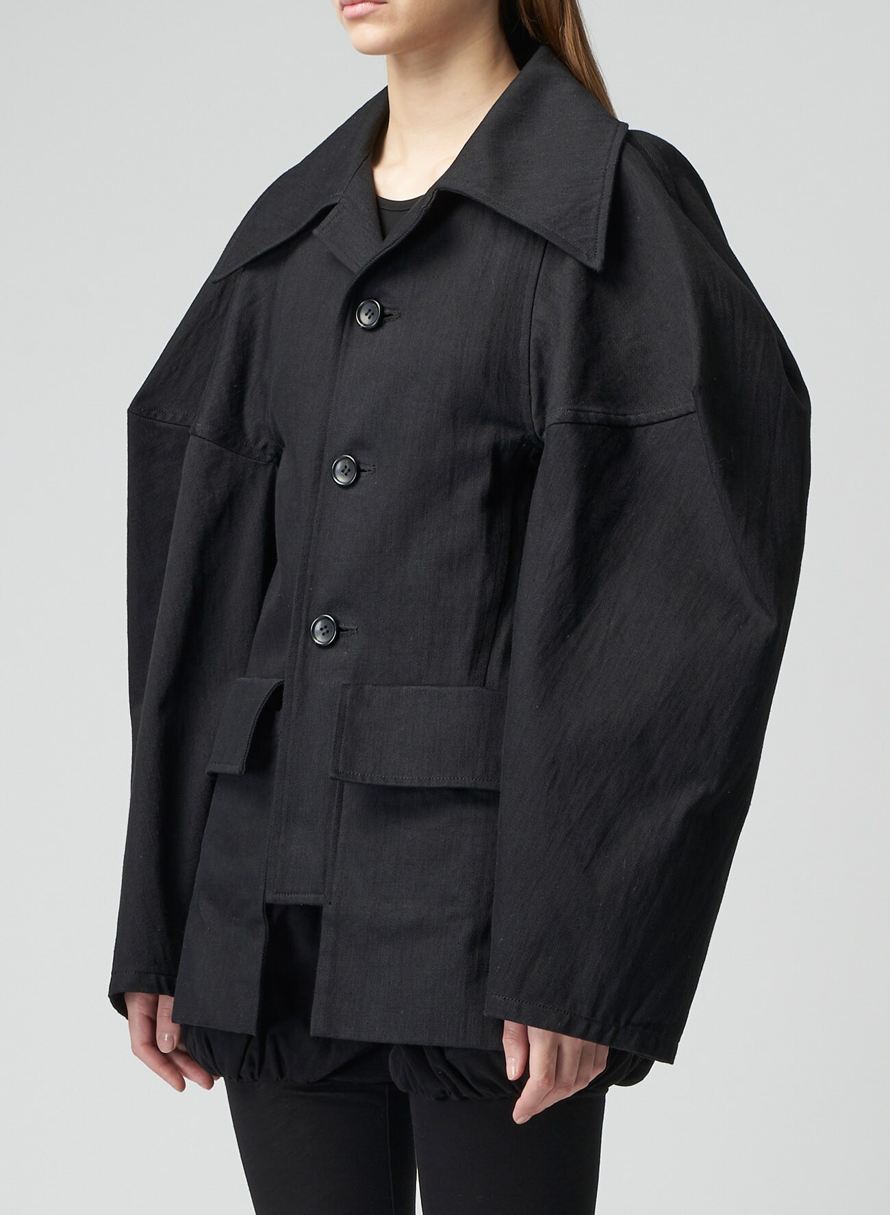 3-BUTTON DENIM JACKET WITH VOLUMINOUS SLEEVES(XS Black): Yohji