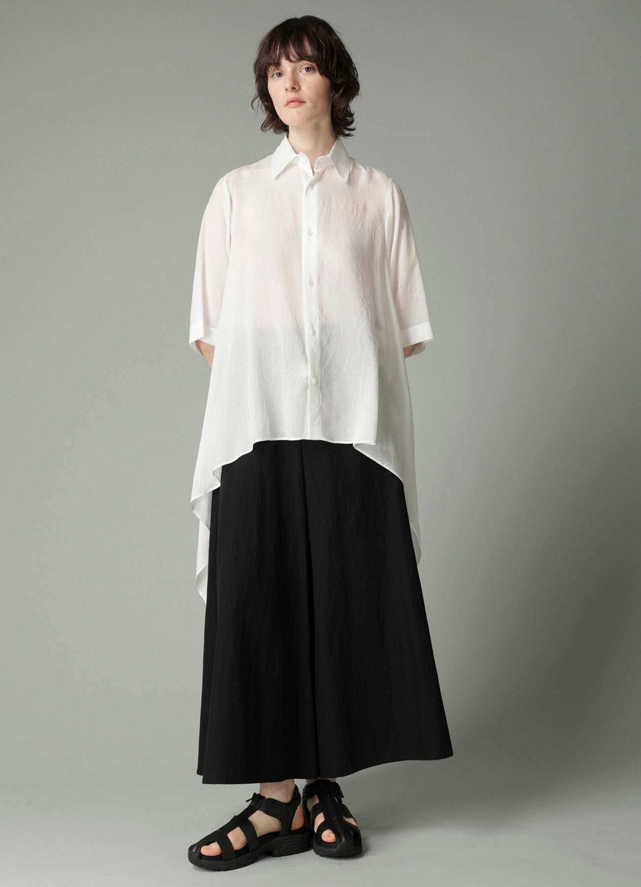 CELLULOSE LAWN FLOUNCE SHORT SLV BLOUSE