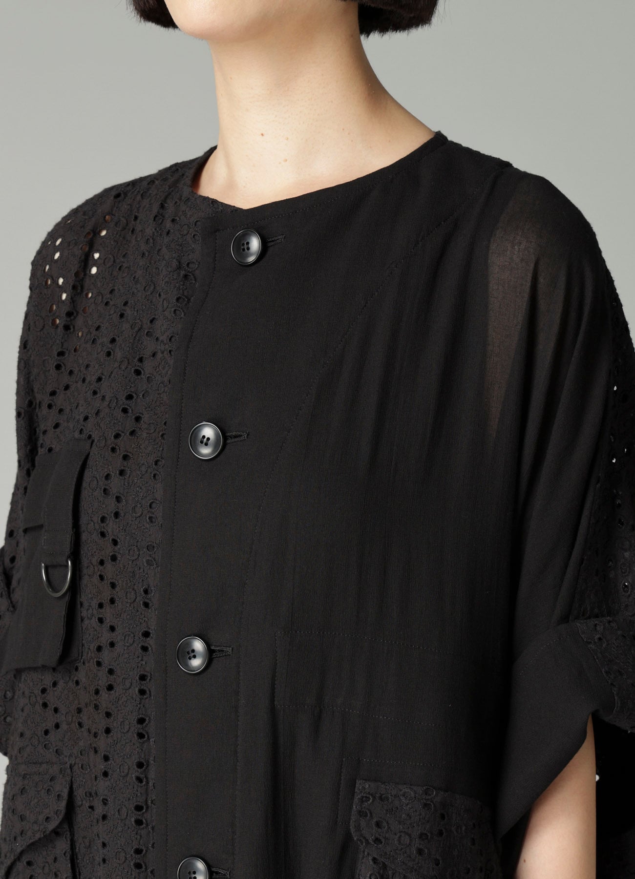 INDIAN EMBROIDERY LACE OUT POCKET UNBALANCED COAT