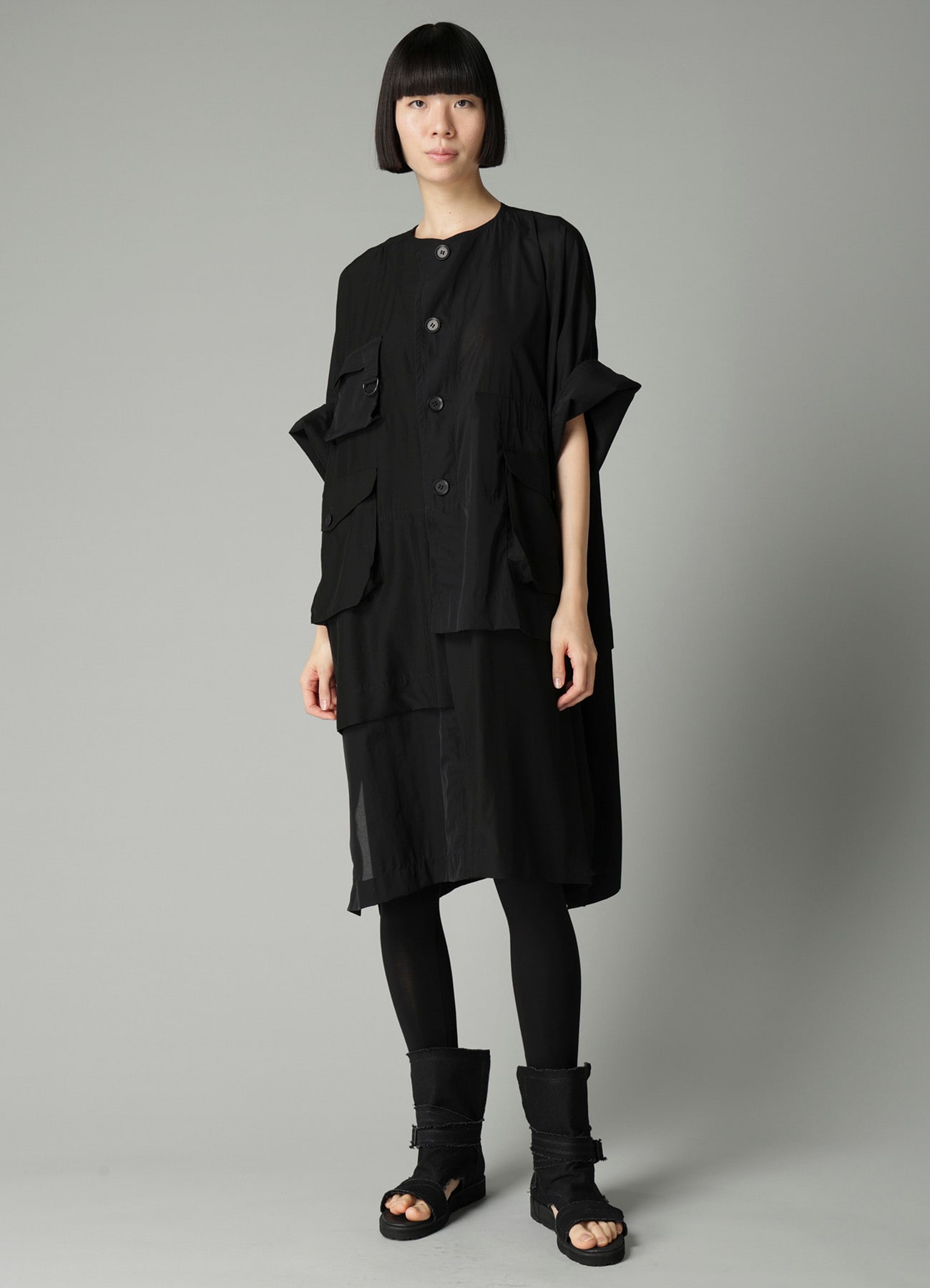 RECYCLE Ny PLAIN WEAVE OUT POCKET UNBALANCED COAT