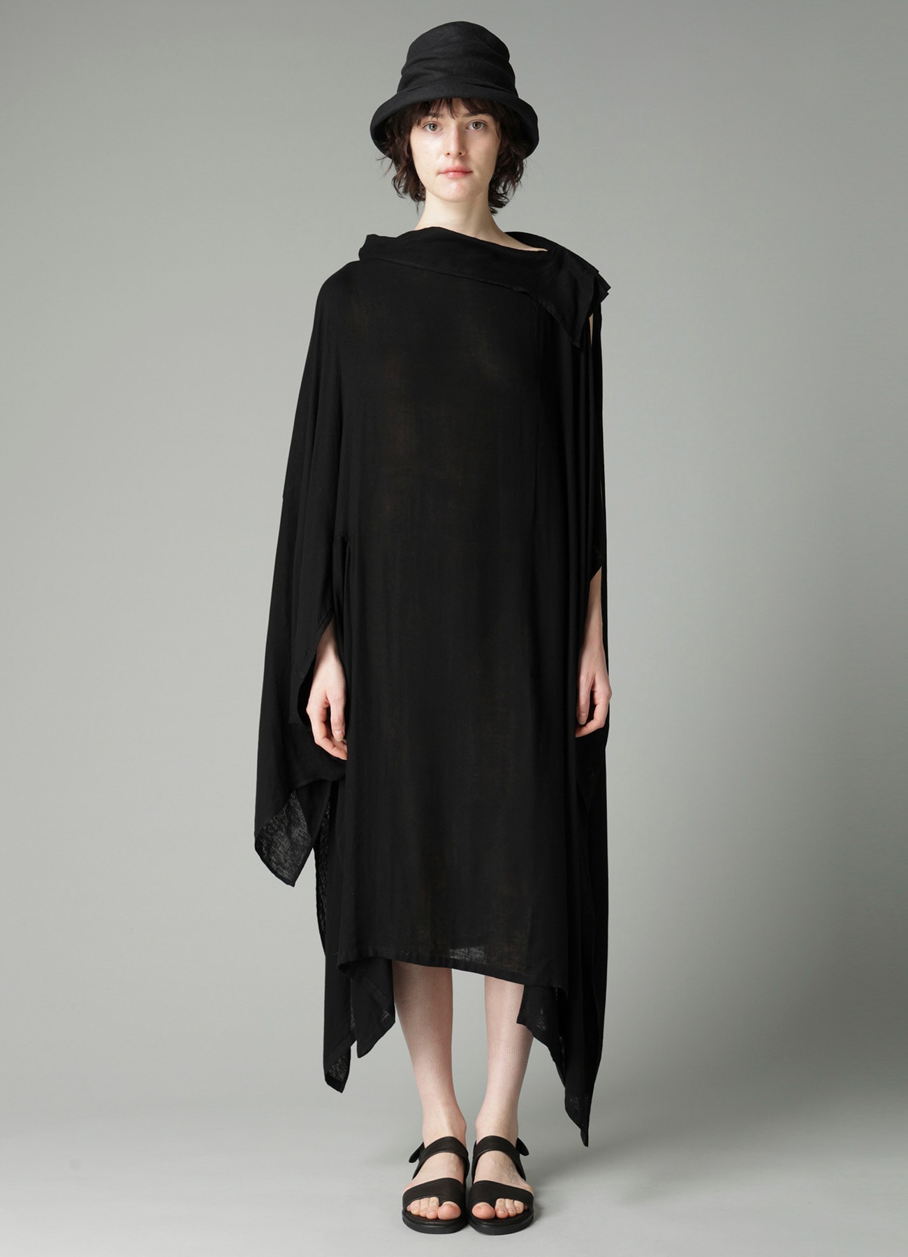 Ry DOUBLE LAYER GAUZE STAND COLLAR ASYMMETRIC DRESS