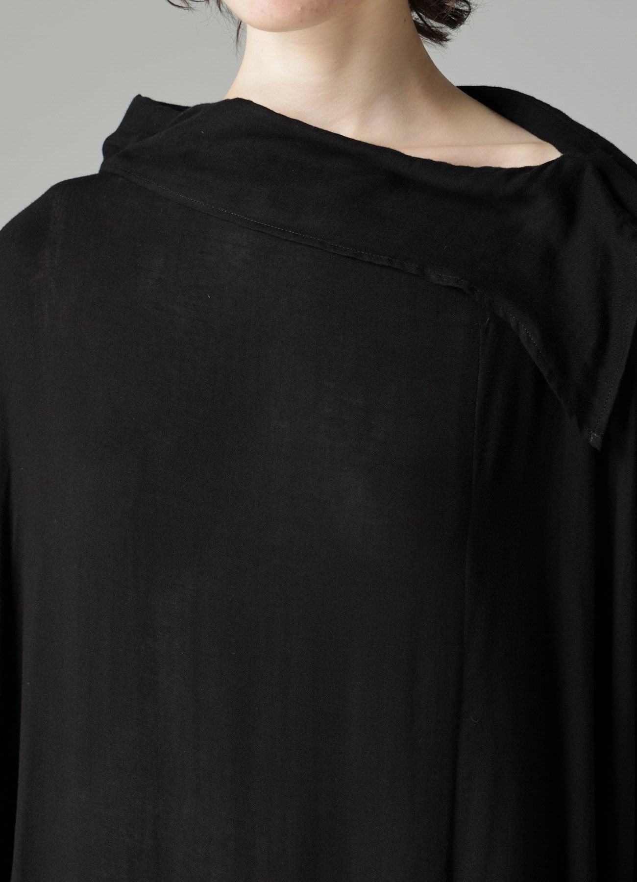 Ry DOUBLE LAYER GAUZE STAND COLLAR ASYMMETRIC DRESS