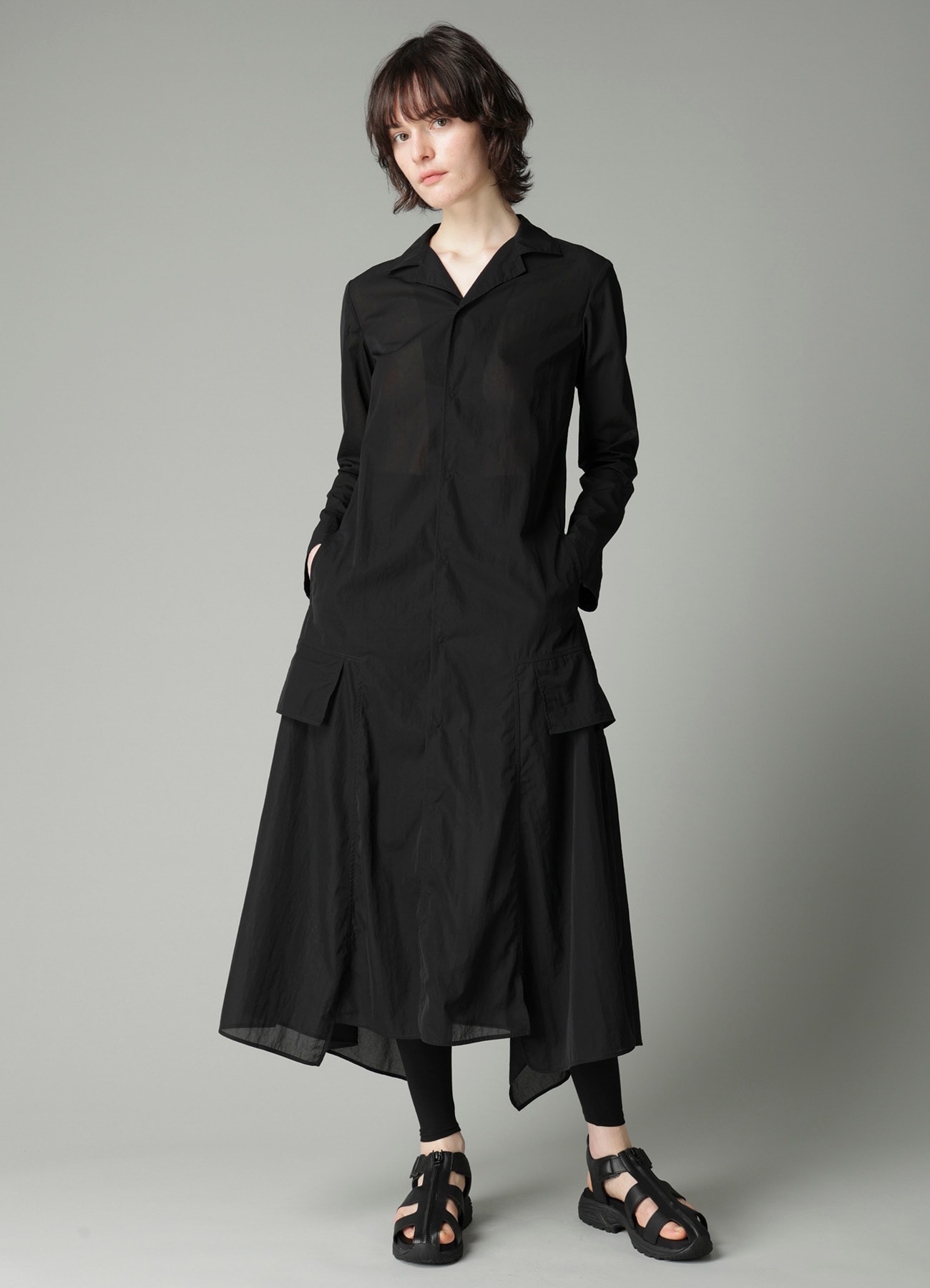RECYCLE Ny PLAIN WEAVE NOTCHED SHIRT COLLAR DRESS
