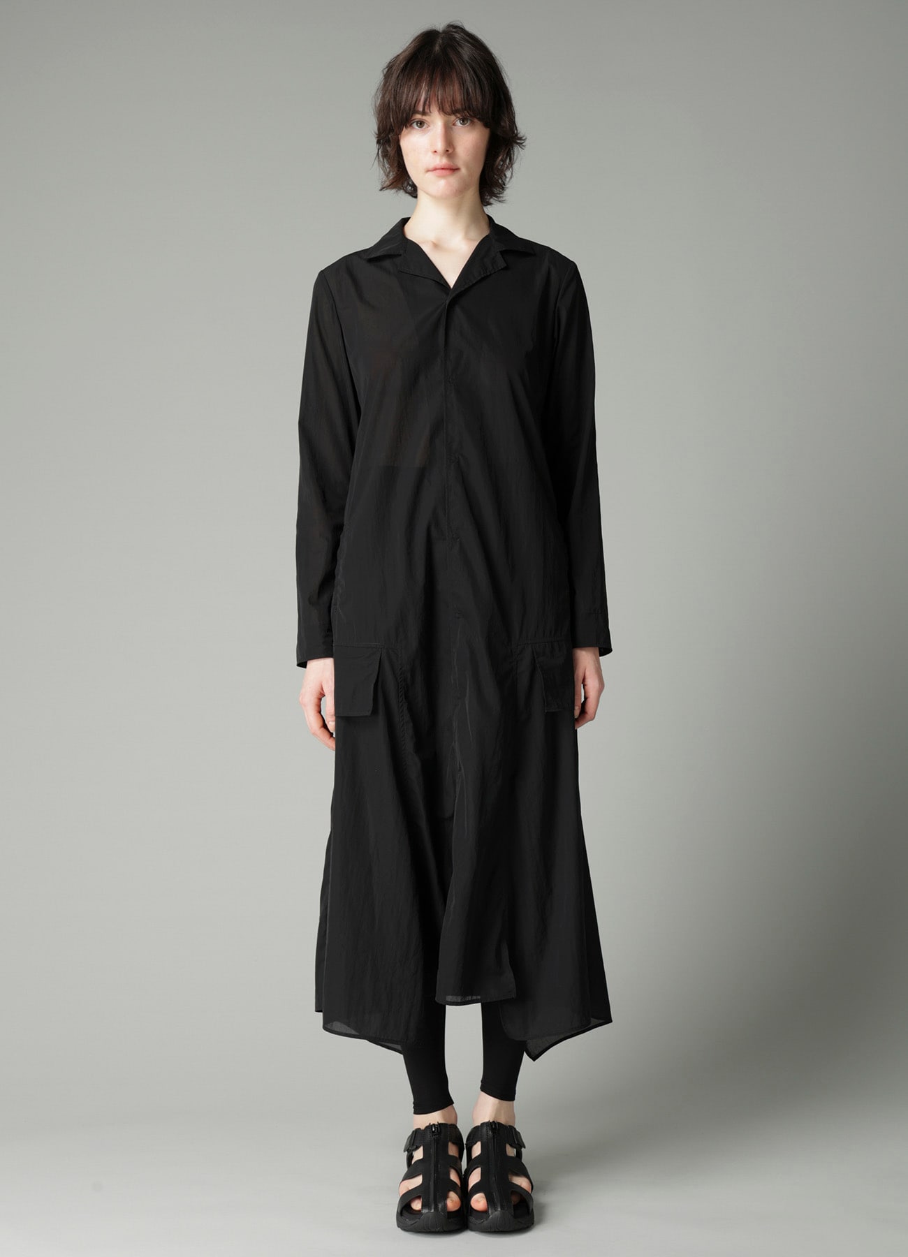 RECYCLE Ny PLAIN WEAVE NOTCHED SHIRT COLLAR DRESS