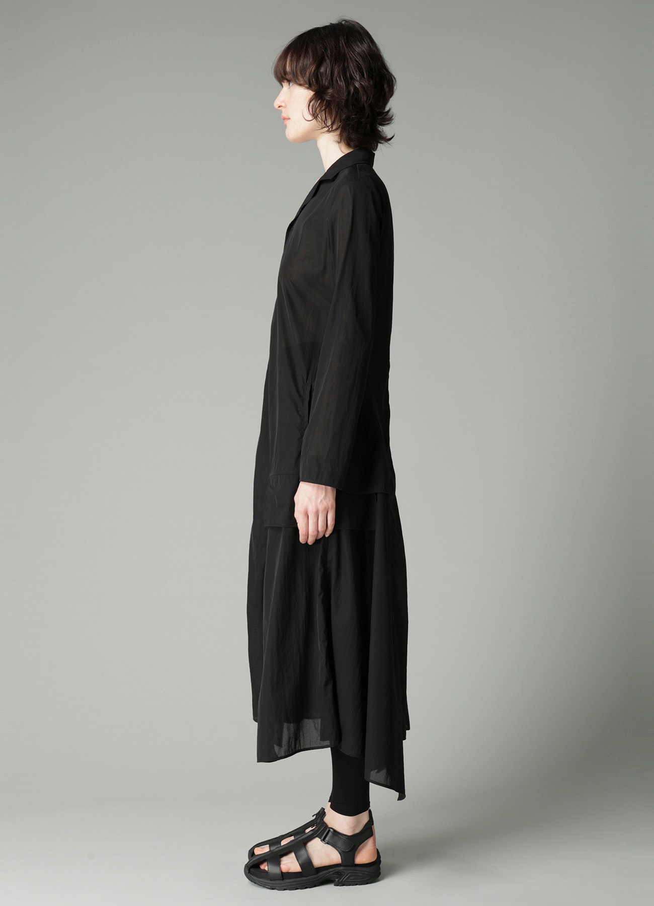 RECYCLE Ny PLAIN WEAVE NOTCHED SHIRT COLLAR DRESS