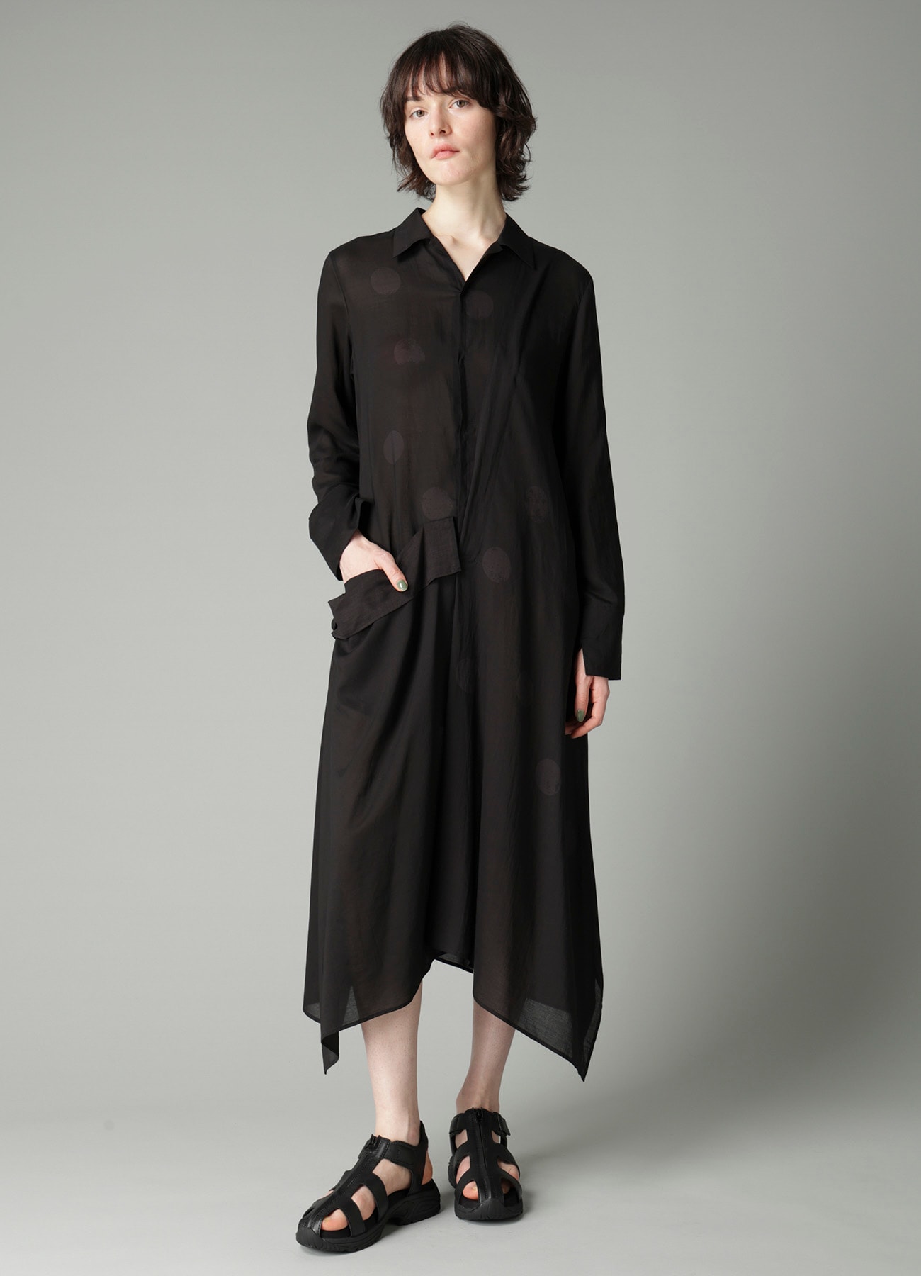 DAMAGED DOT L R DRAPE DETAIL SHIRT DRESS