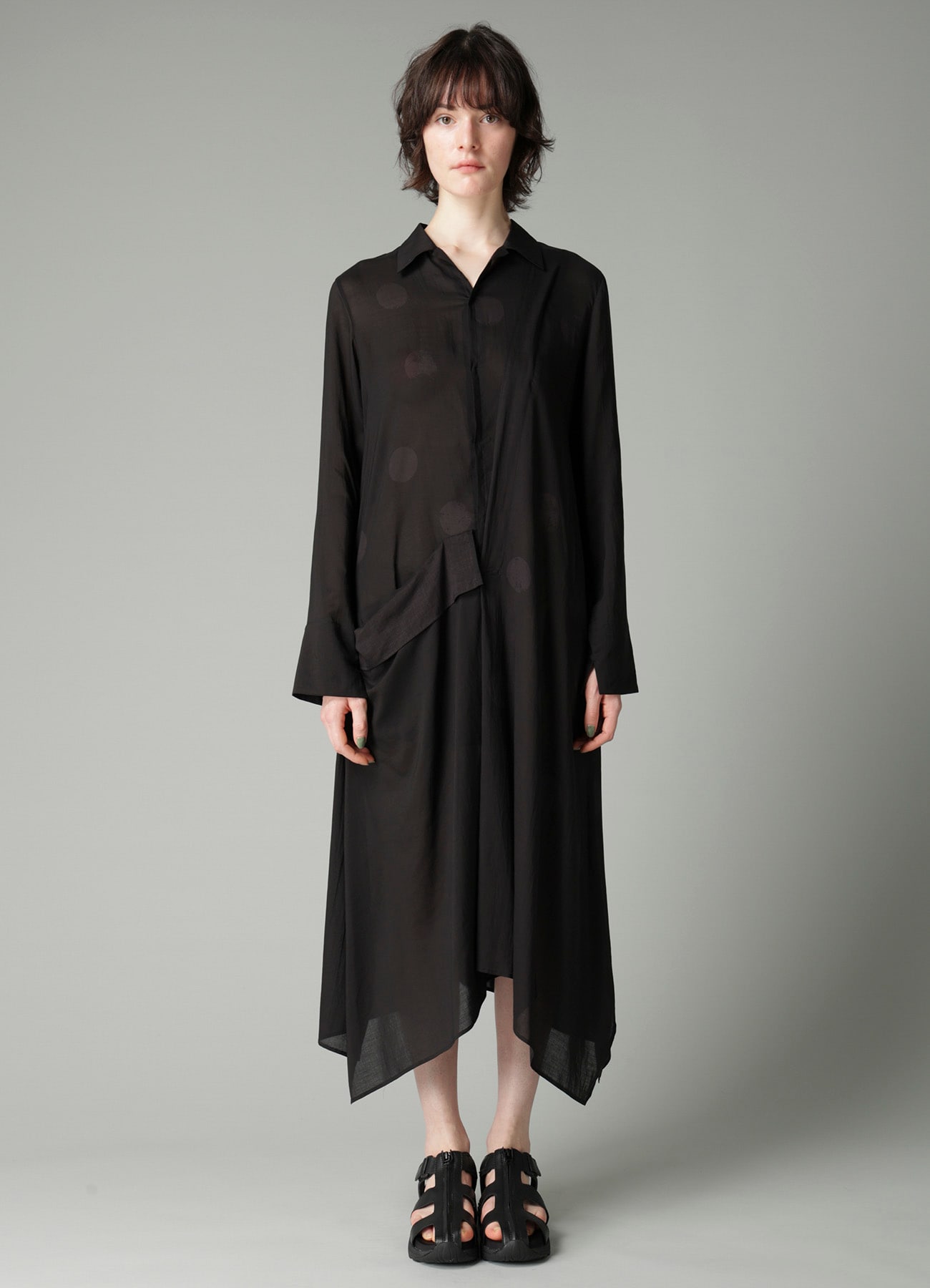 DAMAGED DOT L R DRAPE DETAIL SHIRT DRESS