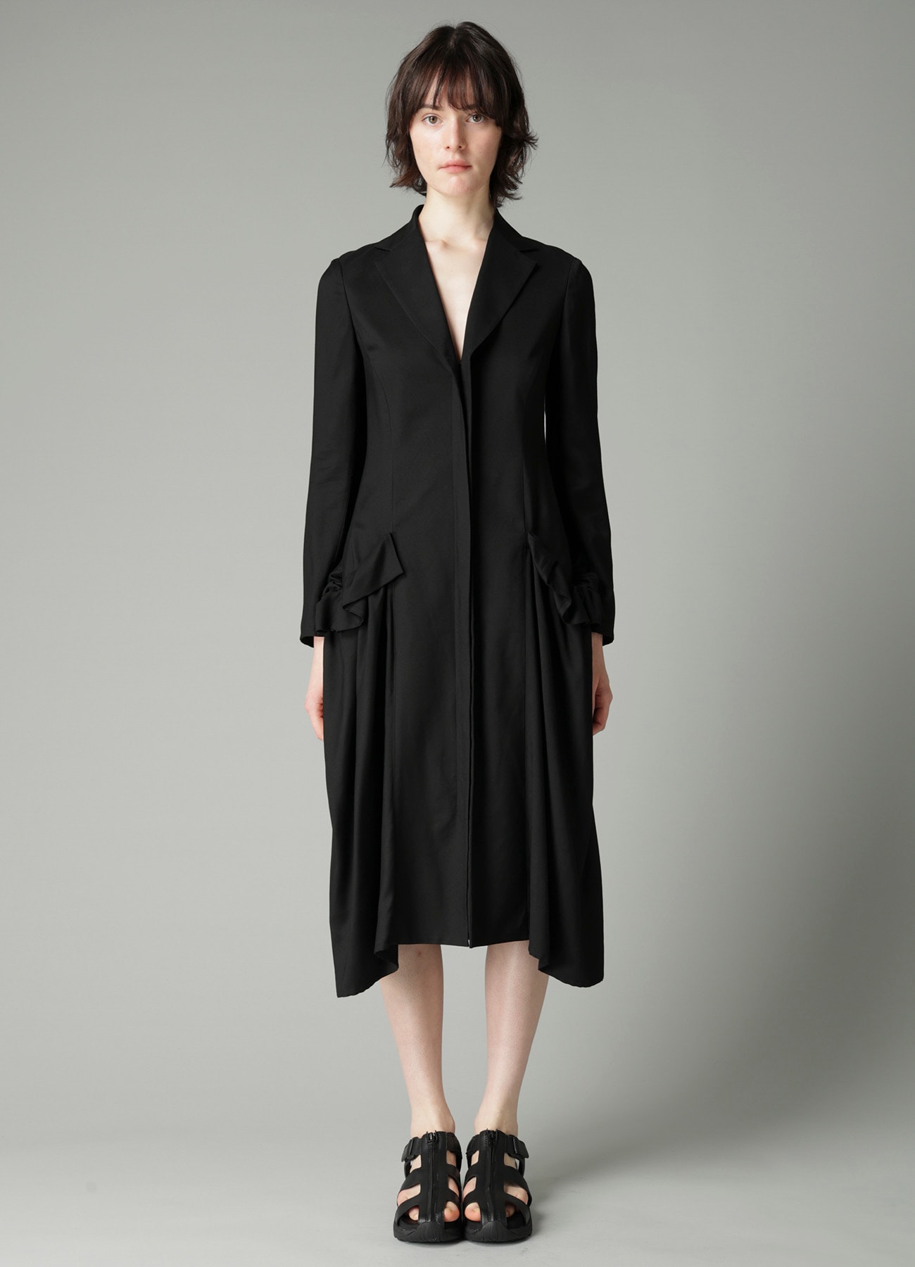VISCOSE TWILL SIDE GATHER DETAIL ZIP DRESS
