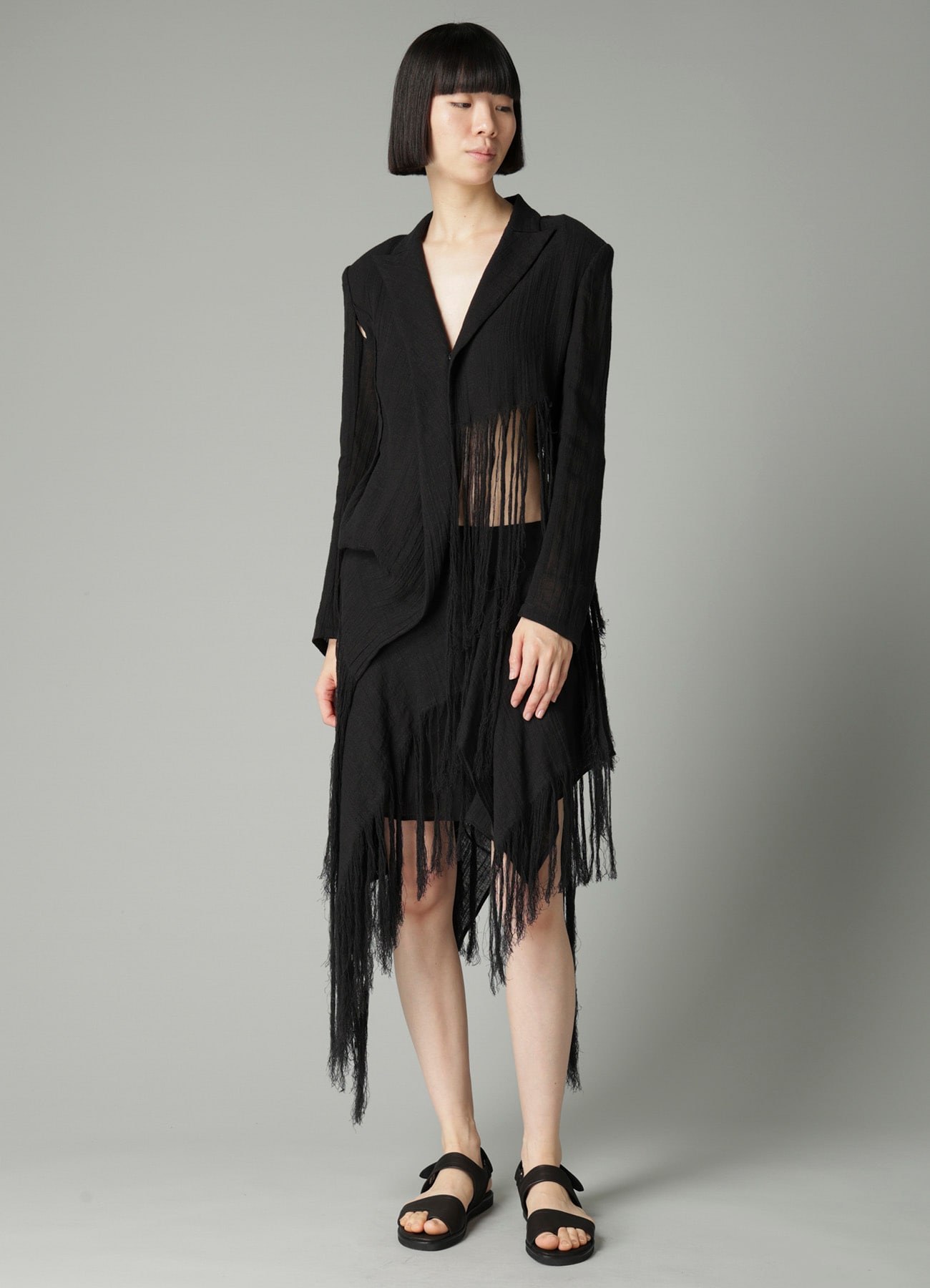 CRINKLE Li GAUZE HEM LINE FRINGE POINT ASM JACKET