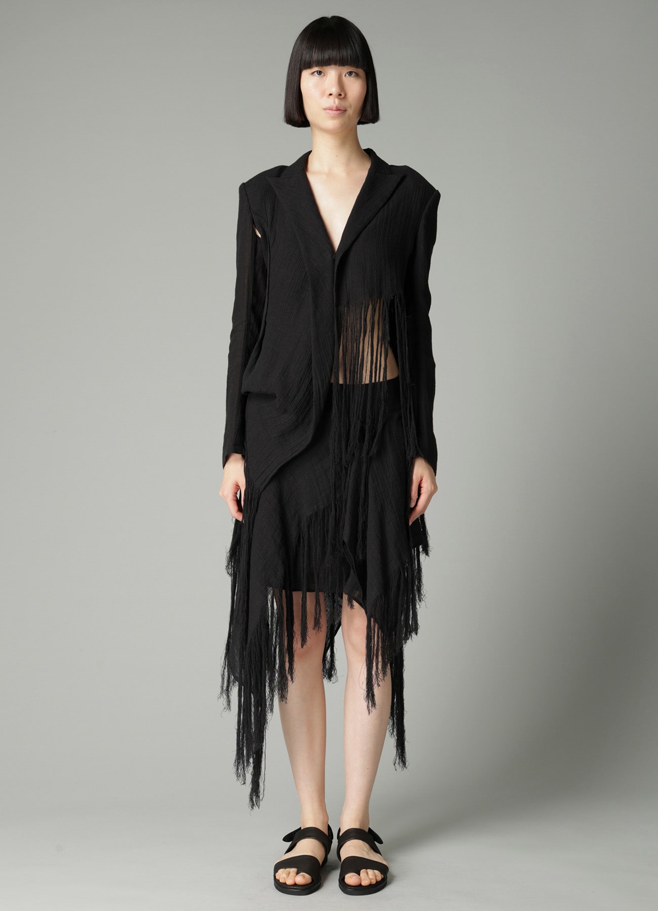 CRINKLE Li GAUZE HEM LINE FRINGE POINT ASM JACKET