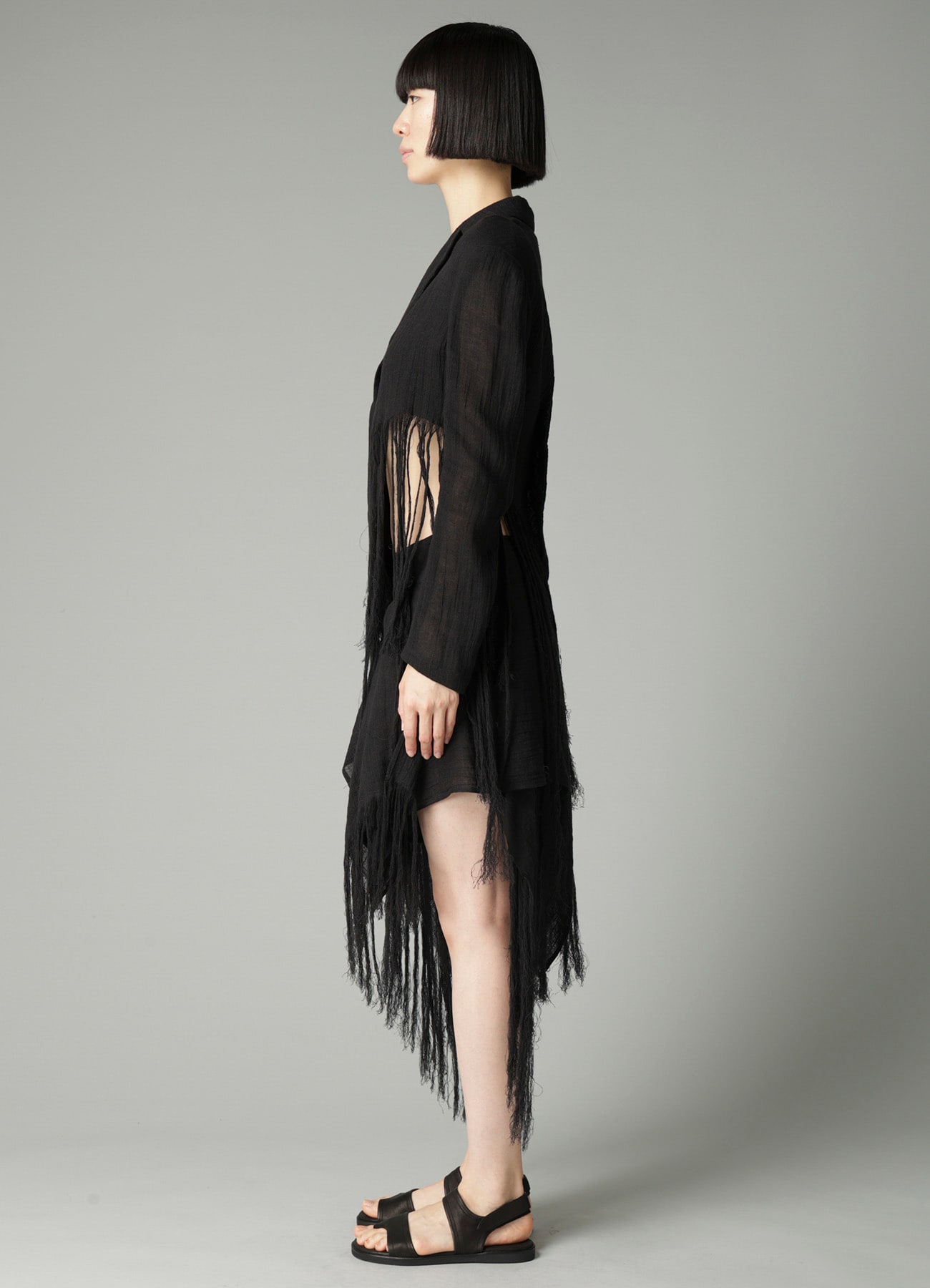 CRINKLE Li GAUZE HEM LINE FRINGE POINT ASM JACKET