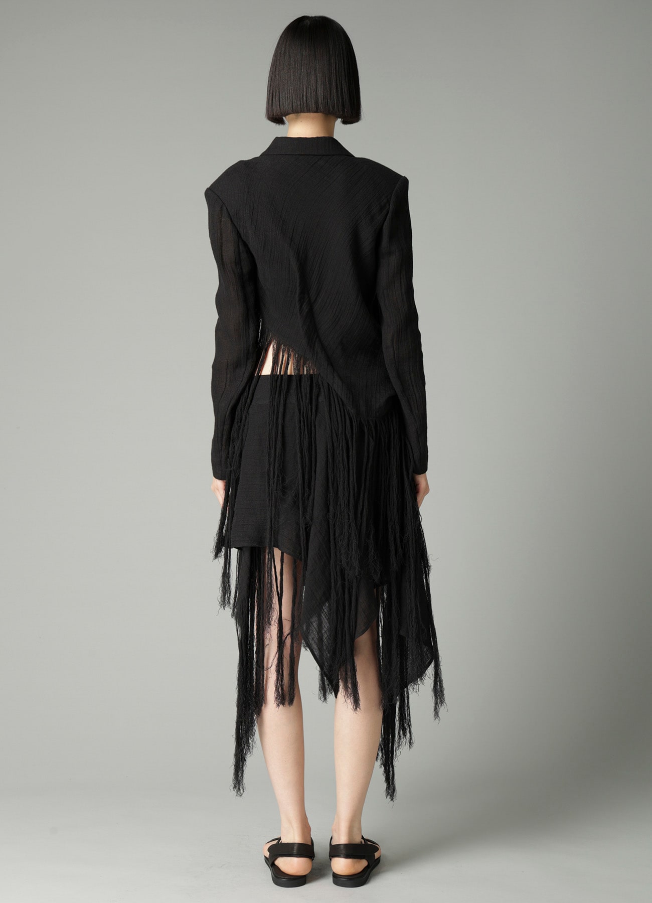 CRINKLE Li GAUZE HEM LINE FRINGE POINT ASM JACKET