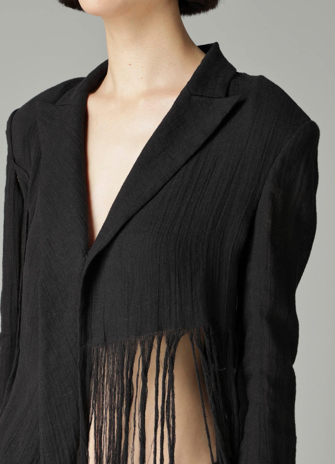 CRINKLE Li GAUZE HEM LINE FRINGE POINT ASM JACKET